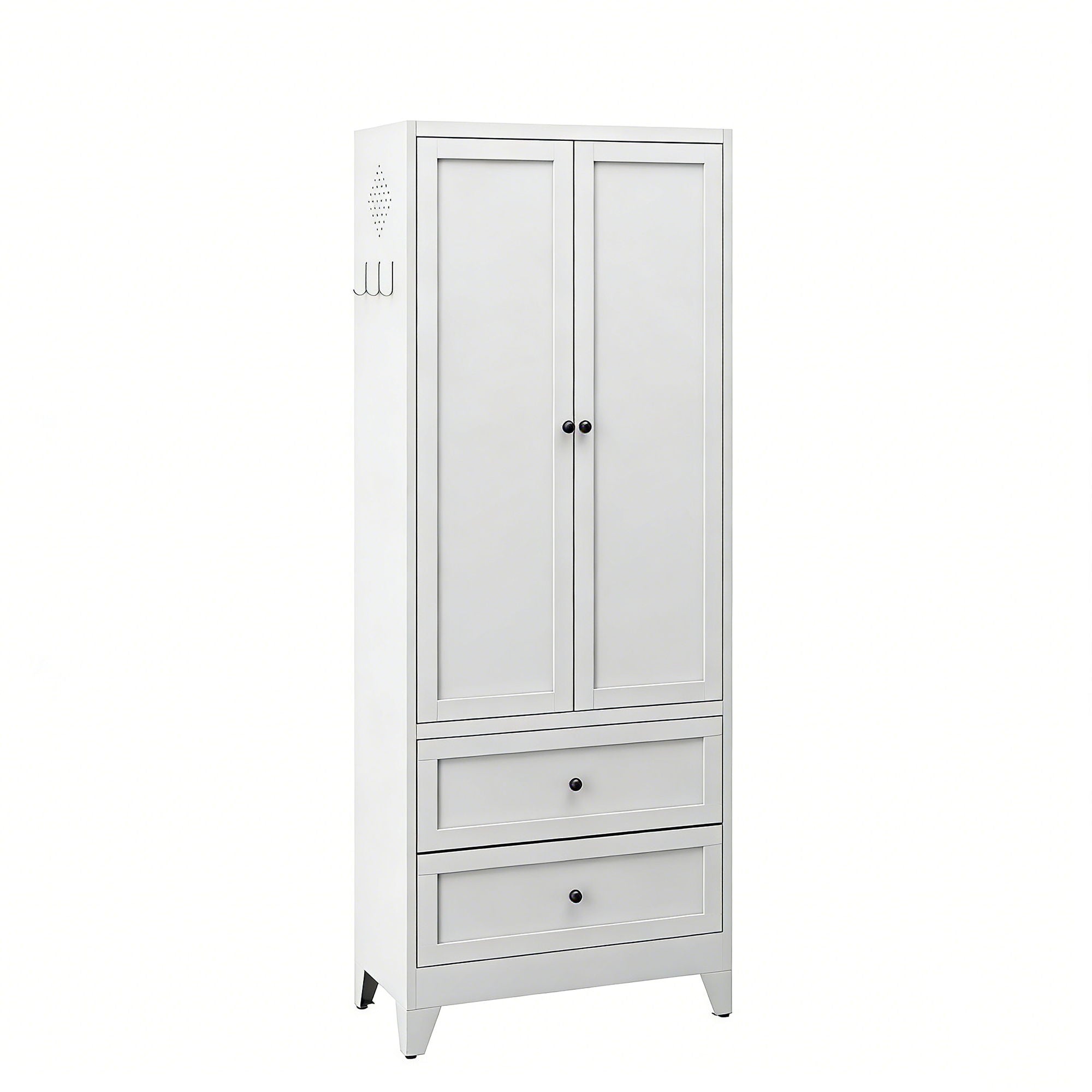 Pantry Cabinet With 2 Drawers, Freestanding Kitchen Storage Cabinet With Adjustable Shelves, Heavy-Duty Organizer For Spices, Dishware, Small Appliances - White