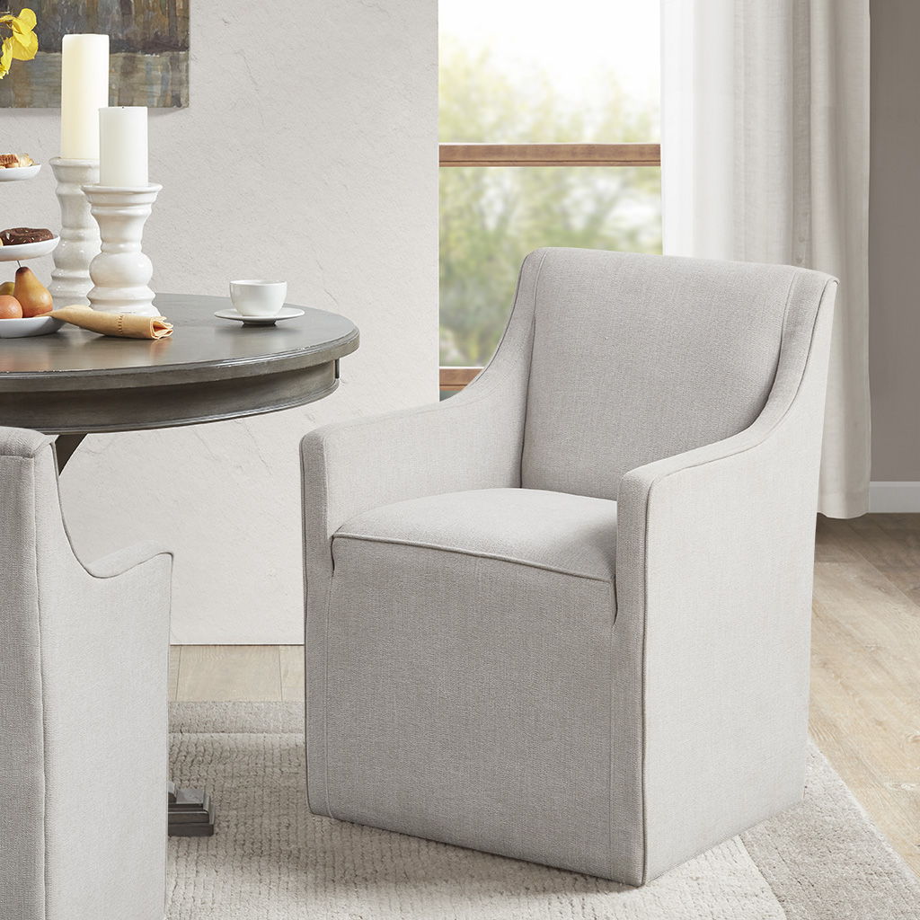 Charlotte - Slipcover Dining Arm Chair With Casters - Gray