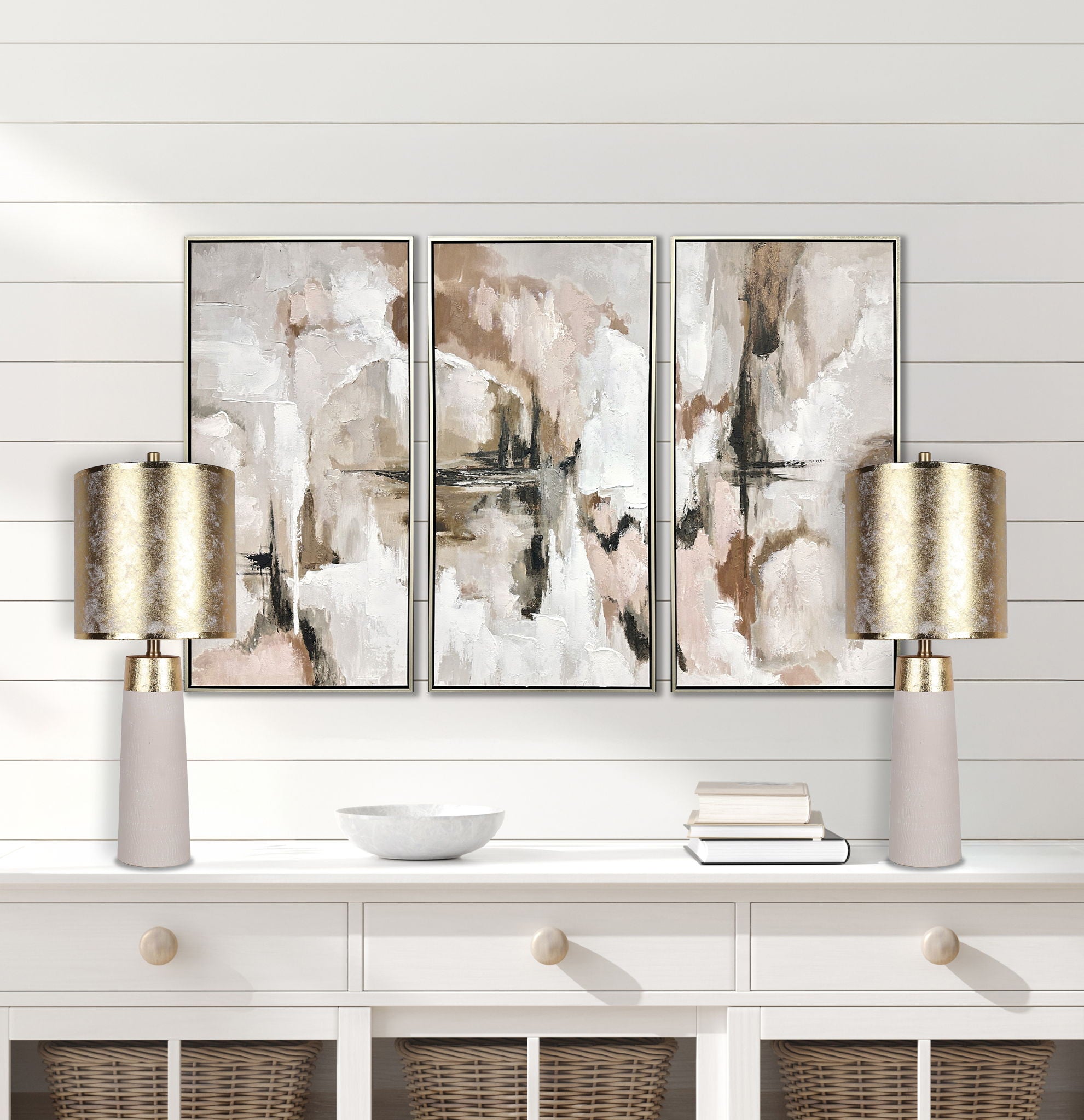 "Luxe Radiance" Ceramic Table Lamp (Set of 2) - Off White / Gold