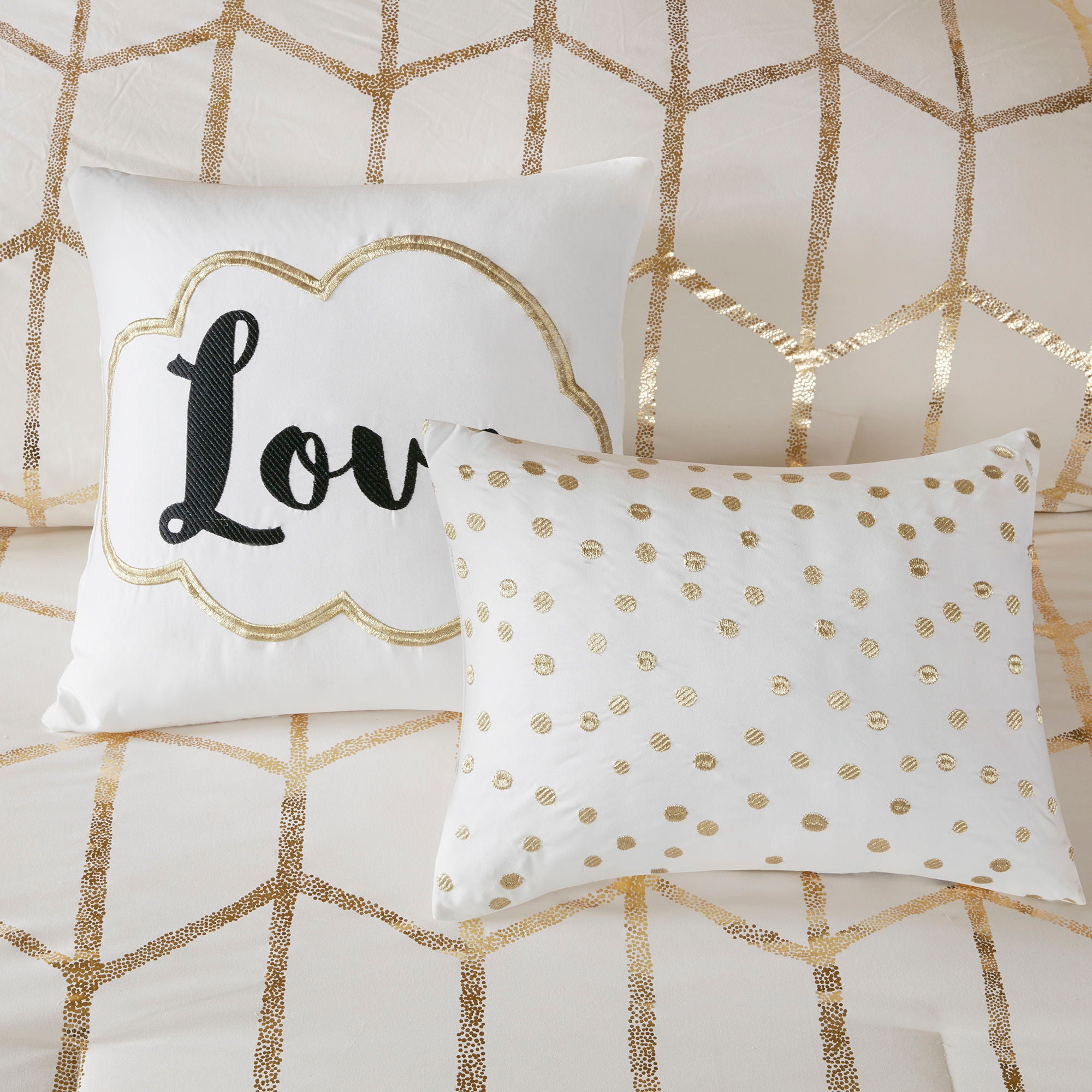 Raina - Brushed Microfiber Printed Comforter Set - Gold / Ivory