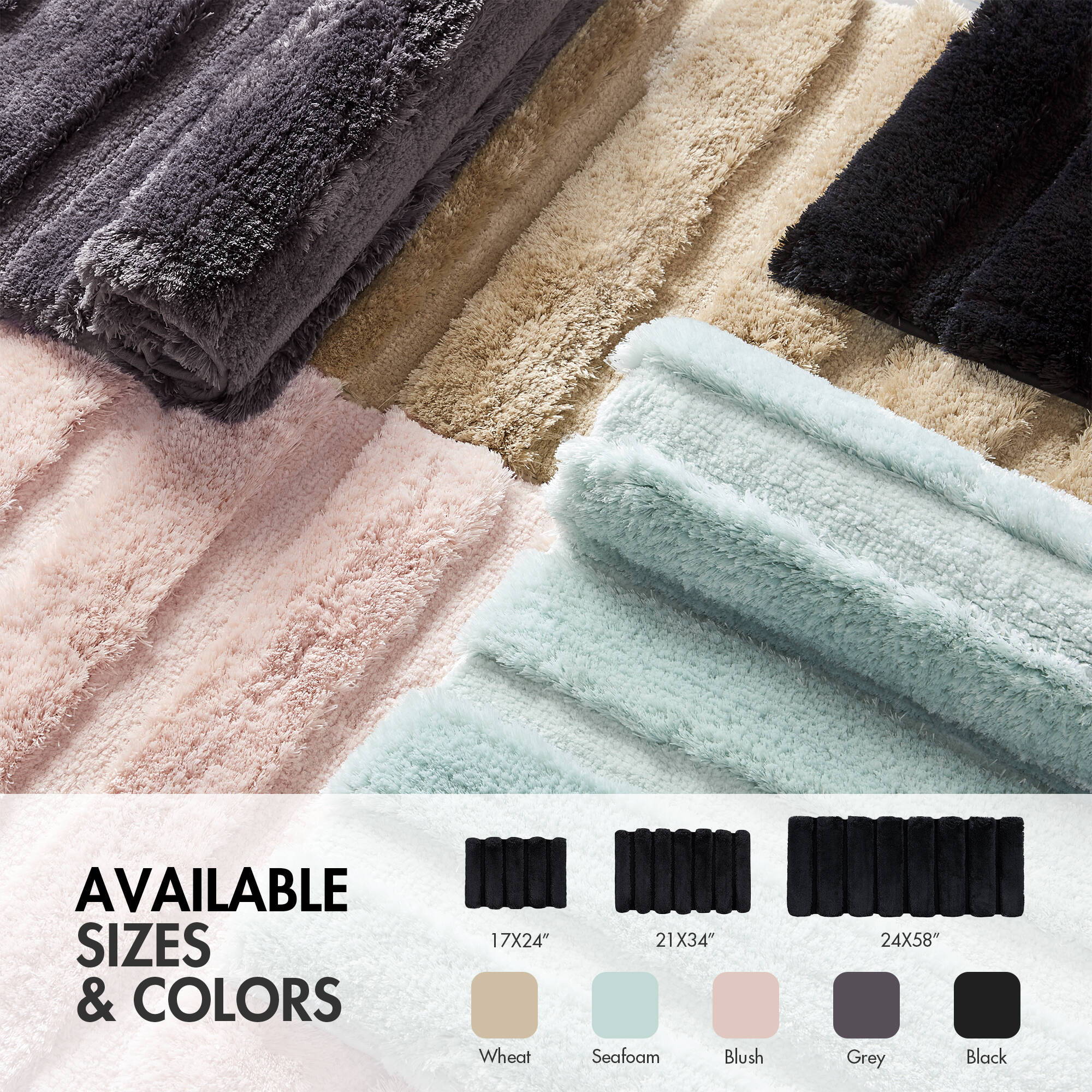 Tufted Pearl Channel - 17" x 24" Rug - Black