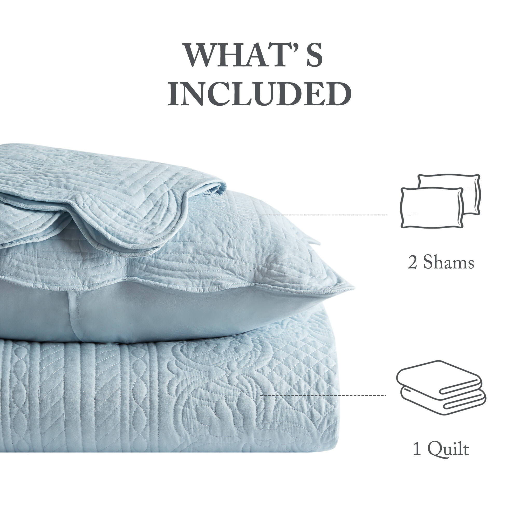 Tuscany - 3 Piece Full Reversible Scalloped Edge Quilt Set - Blue