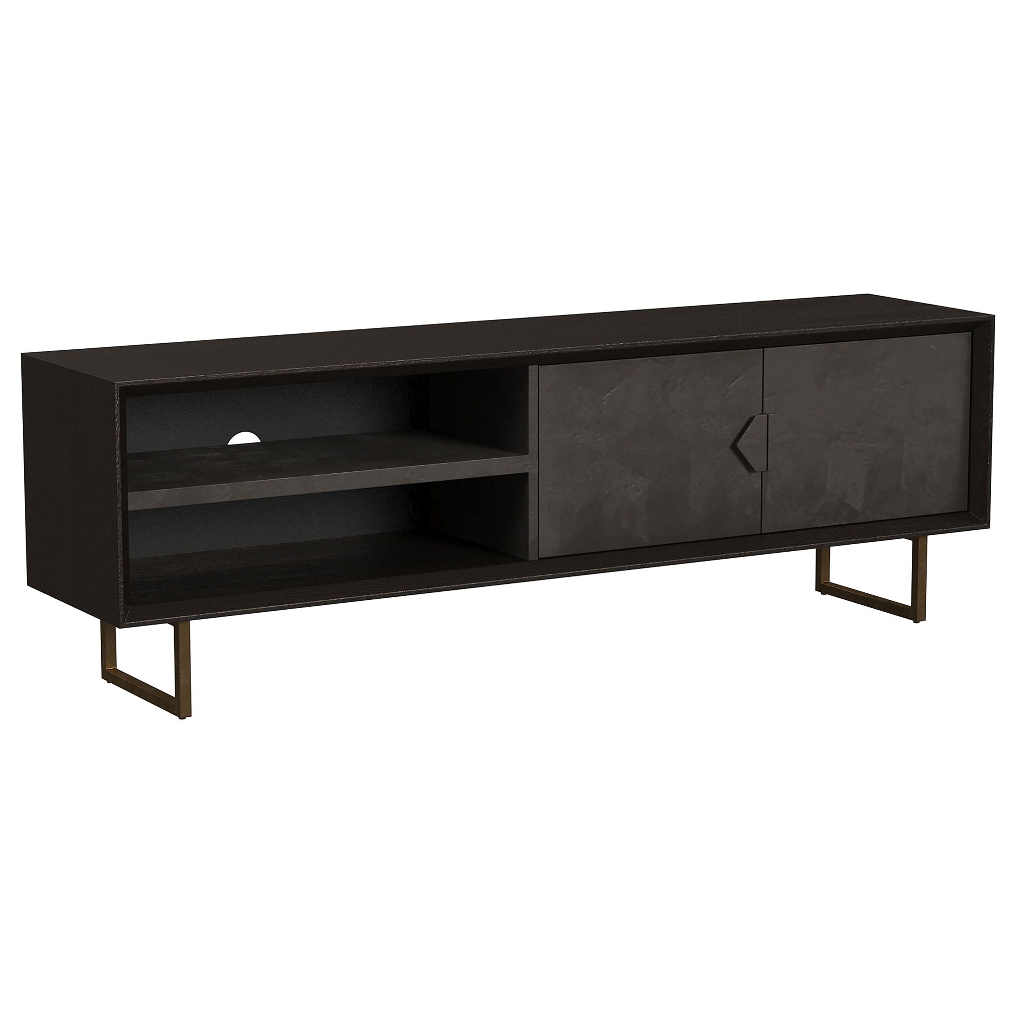 Manaya - 2 Door Stand With Open Shelving And Hidden Storage - Charcoal Black