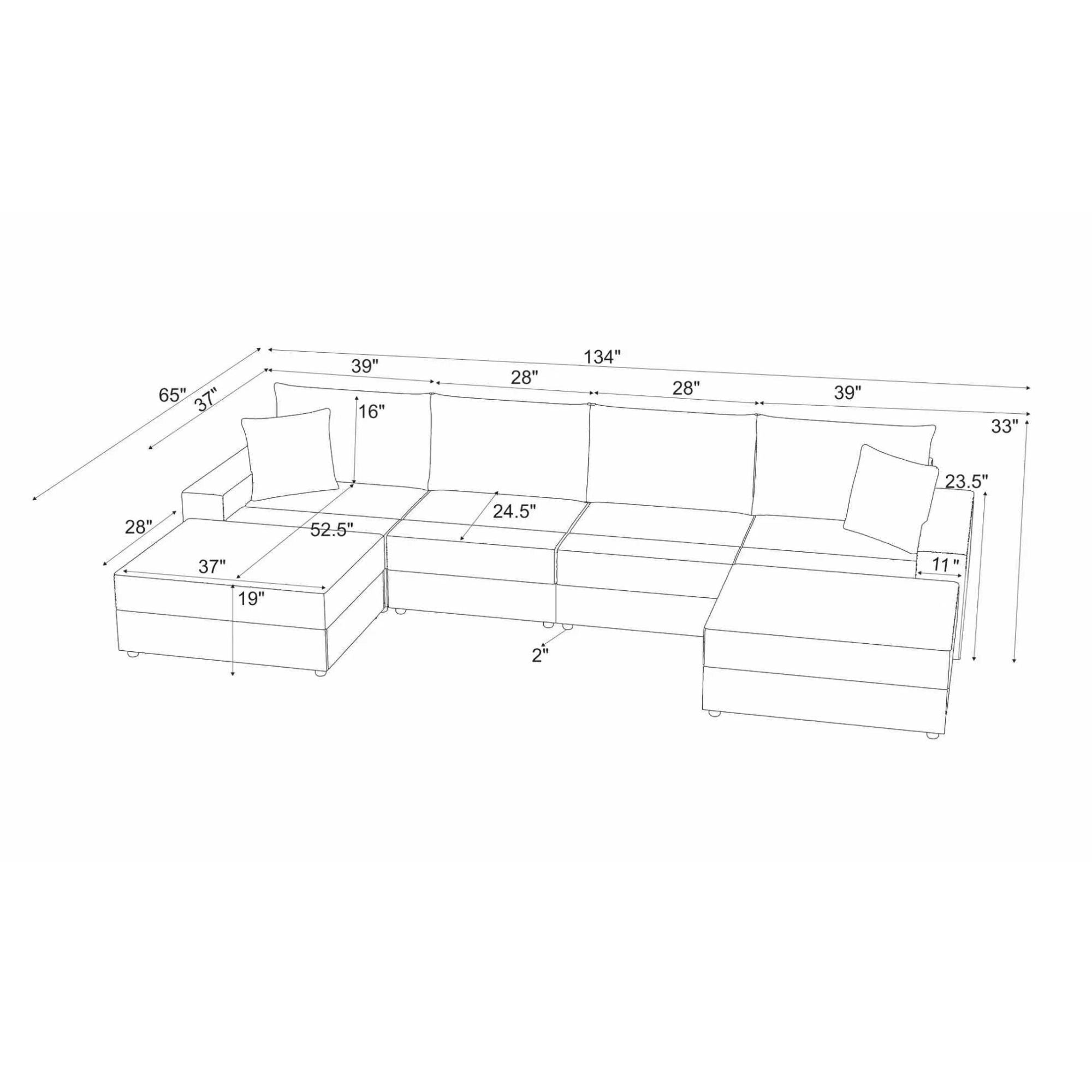 Sectional Sofa With 2 Ottomans And Toss Pillows