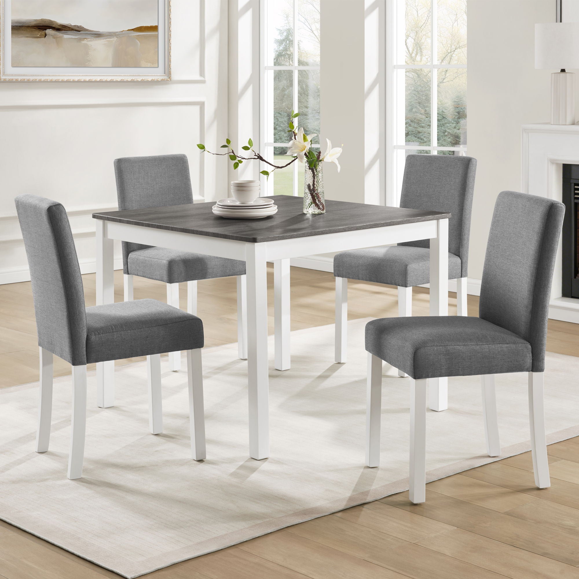 5 Piece Dining Table Set With 4 Chairs For Kitchen - Gray / White