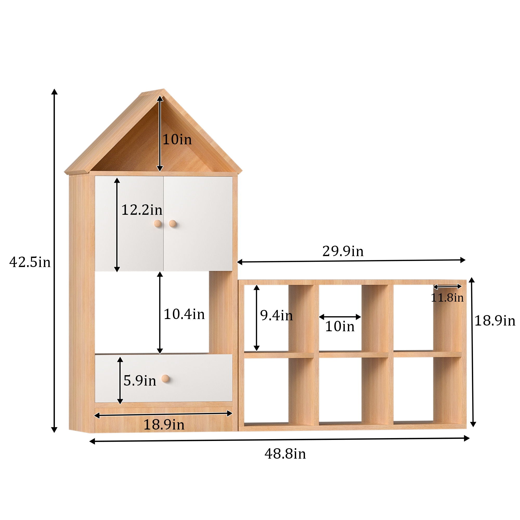 Versatile Children's Bookshelf With House Shaped Design, Multi Functional Storage