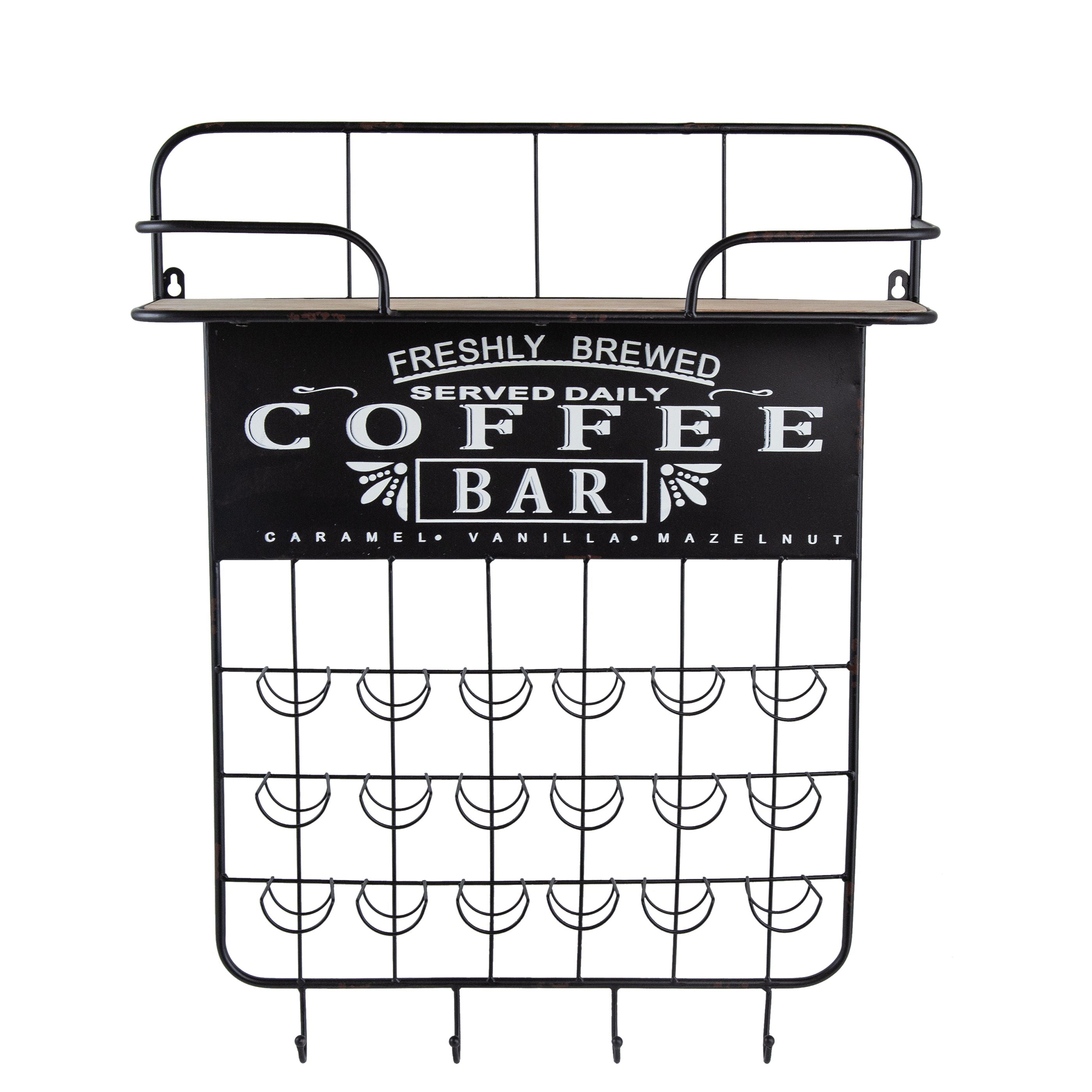 Floating Coffee Bar Shelf With Coffee Pod Holder, Hooks And Storage Shelf - Black