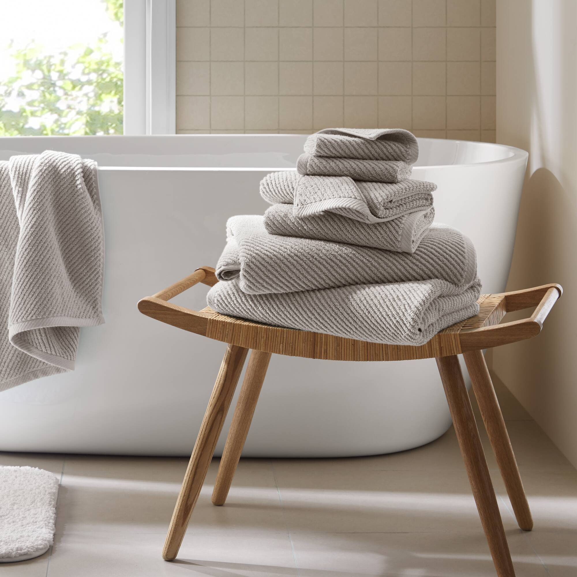 Diagonal Ribbed - 6 Piece Towels Set - Gray