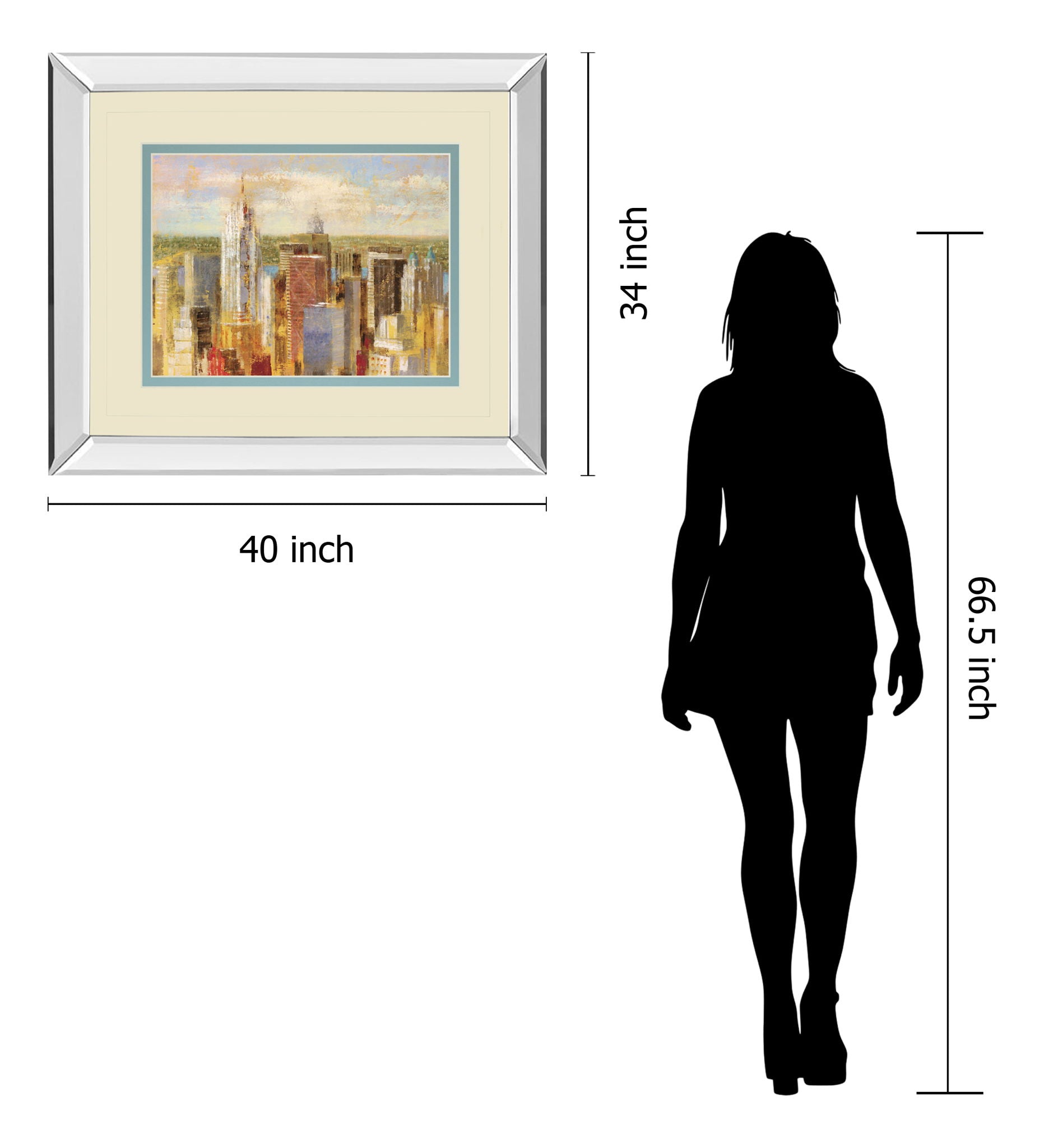 Cityscape Il By Longo - Mirror Framed Print Wall Art - Beige