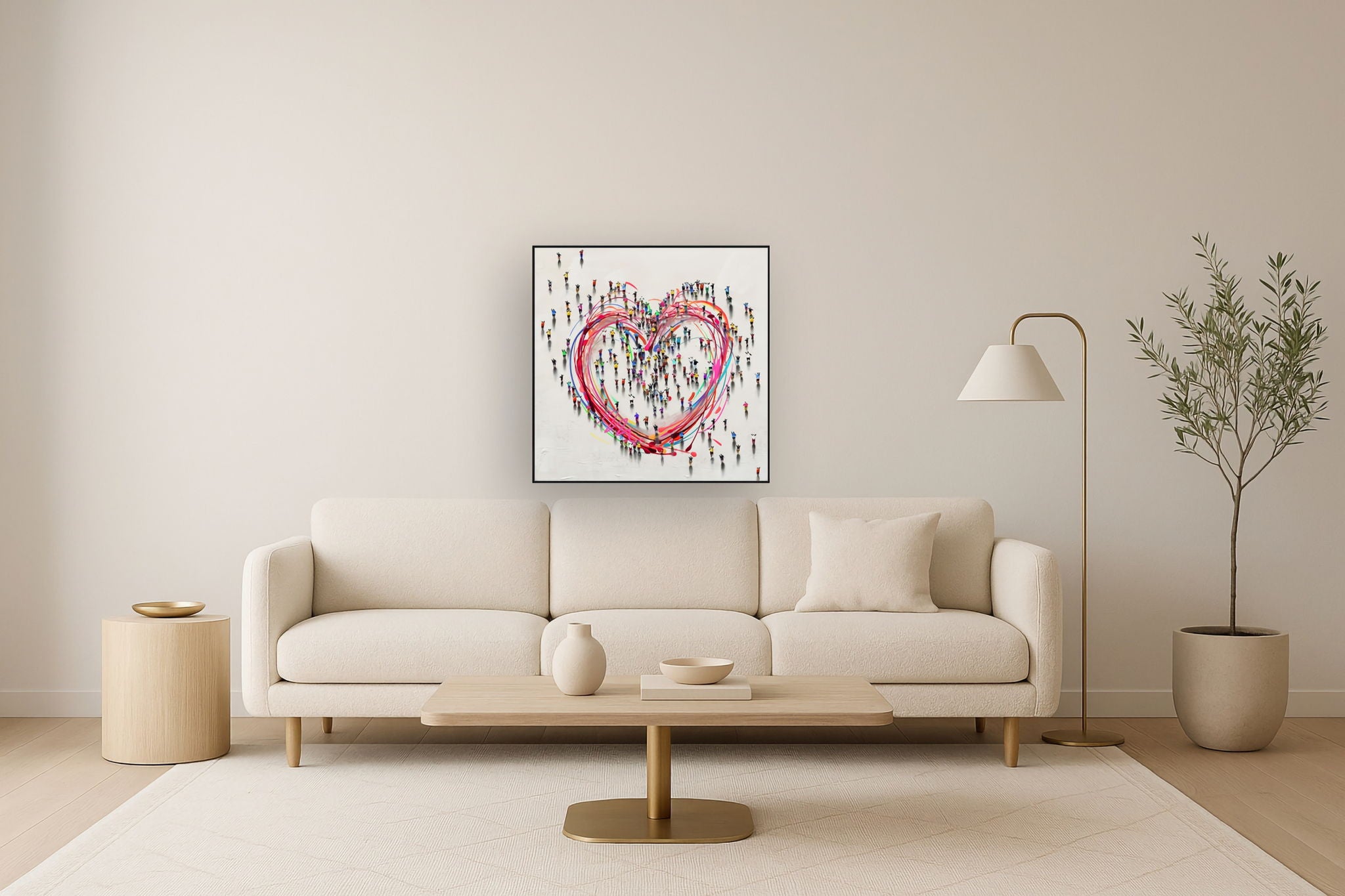 Unity Heart Gathering - 36" x 36" Framed Wall Art - Red