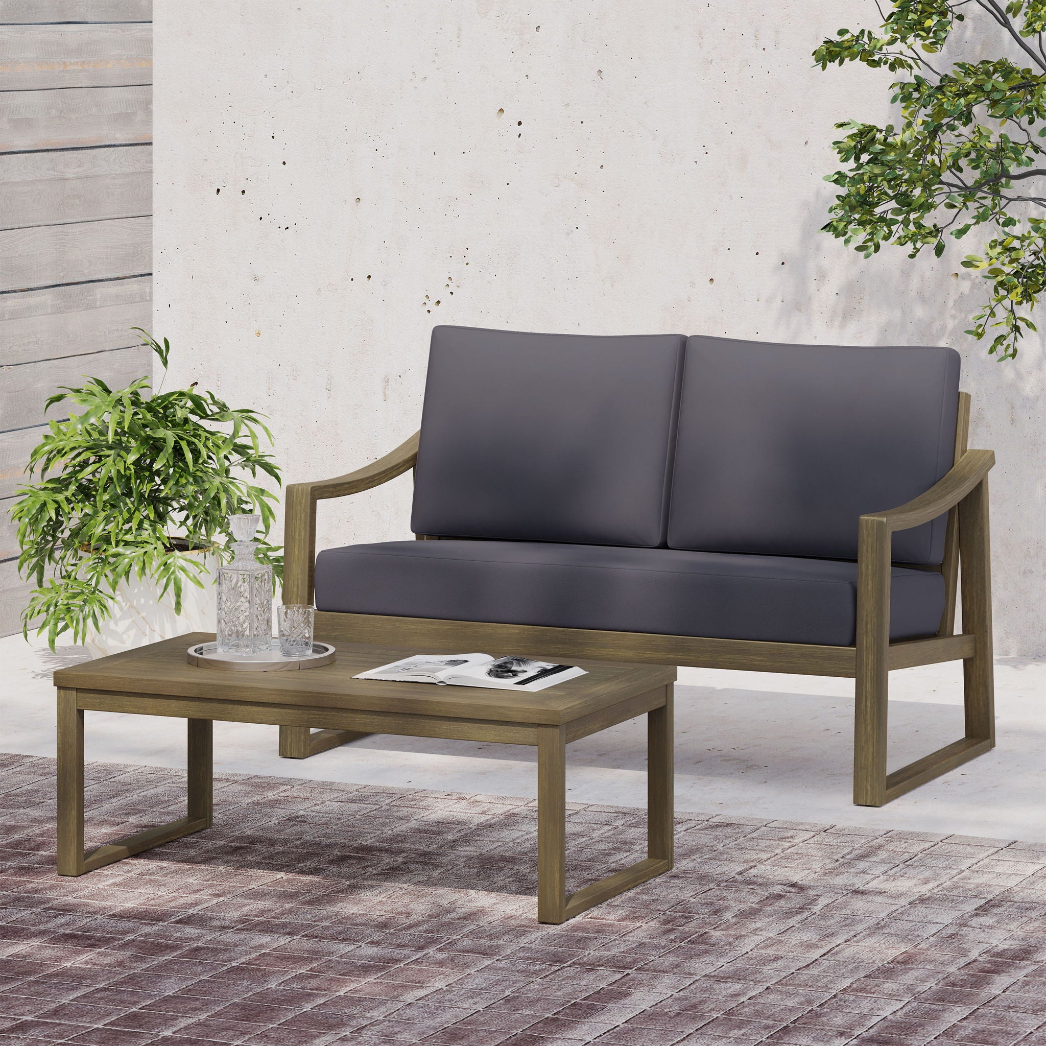 Samwell - Coffee Table & Loveseat Set With Water Resistant Cushions - Dark Gray