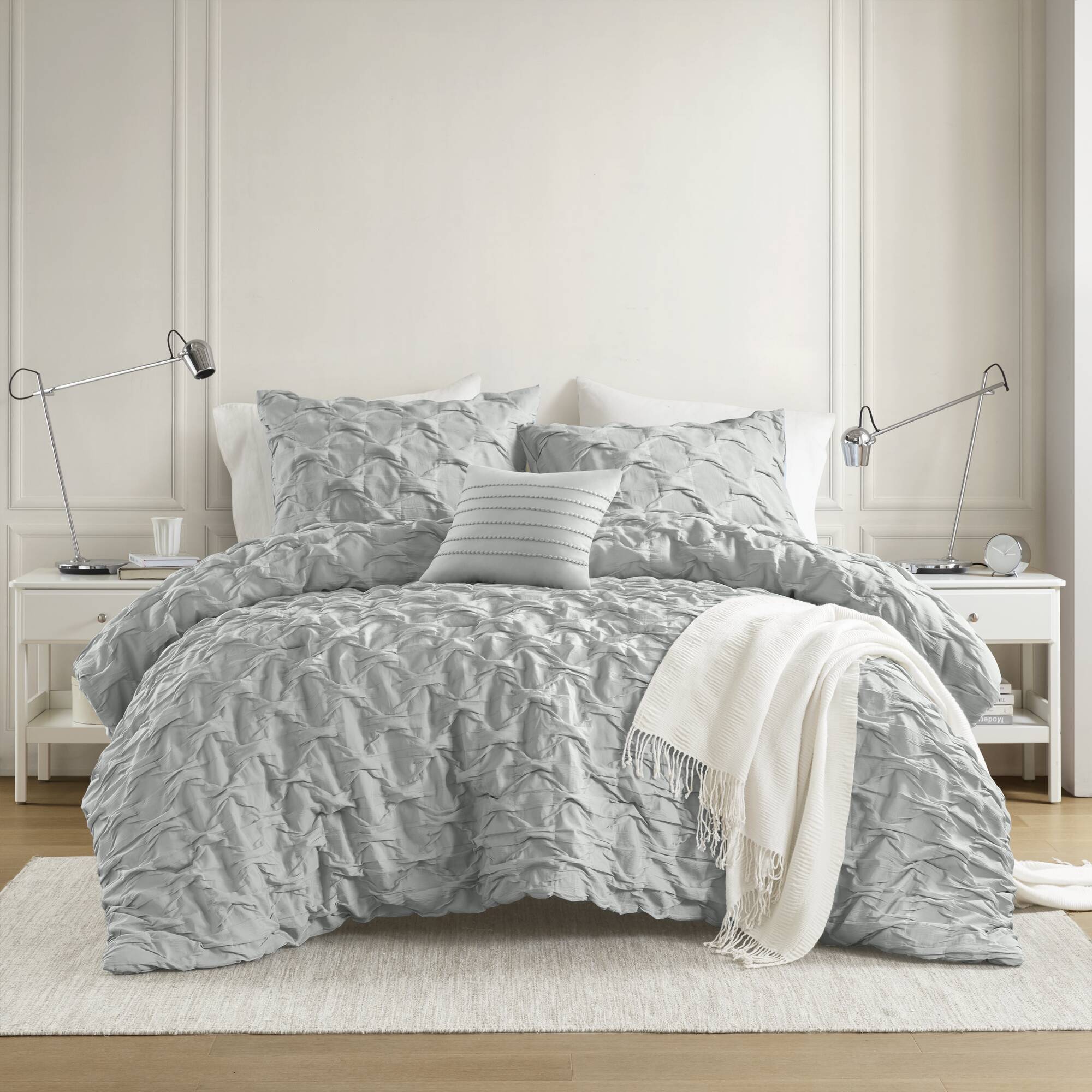 Bailey - King/California King Diamond Pucker Comforter Set - Gray