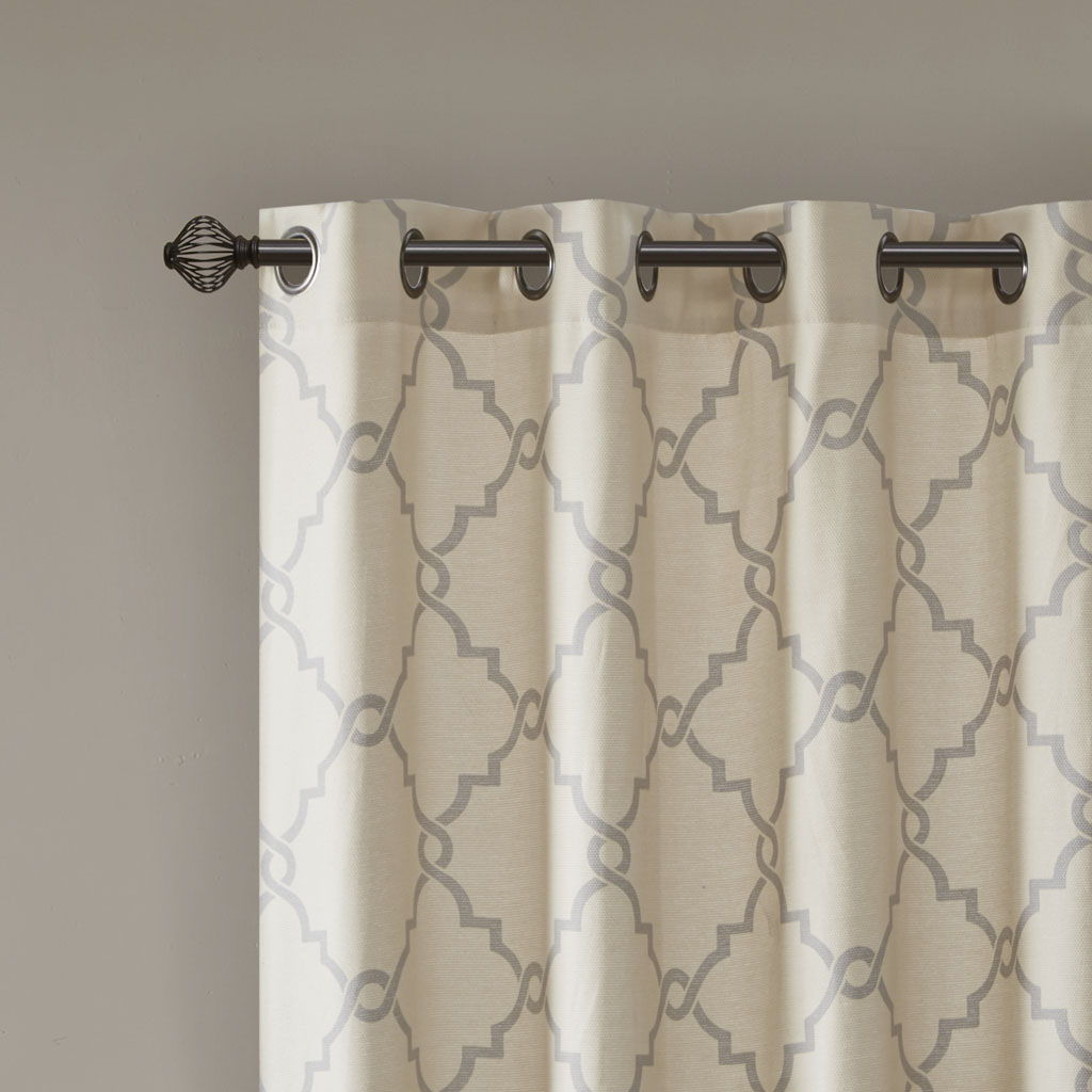 Saratoga - 95" Fretwork Print Grommet Top Window Curtain - Beige