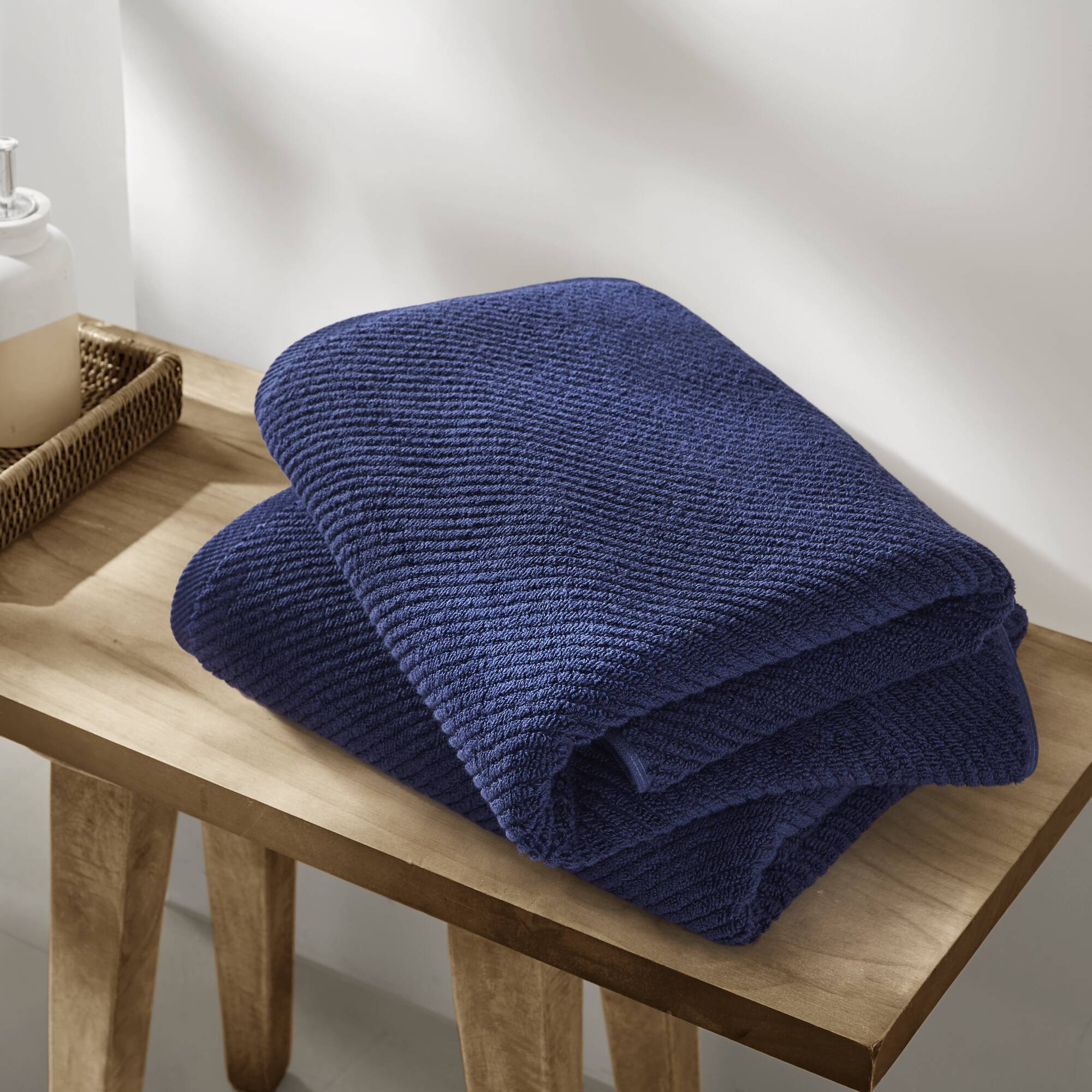 Diagonal Ribbed - 4 Piece Bath Towels Set - Navy