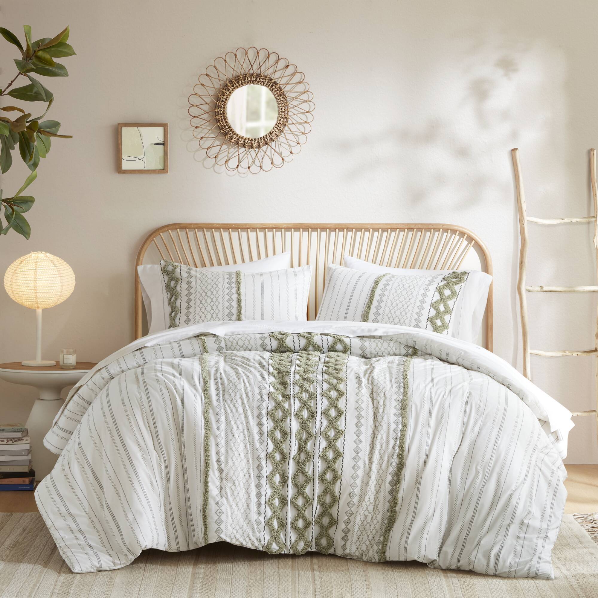 Imani - 3 Piece King/California King Printed Duvet Cover Set - Sage/Ivory
