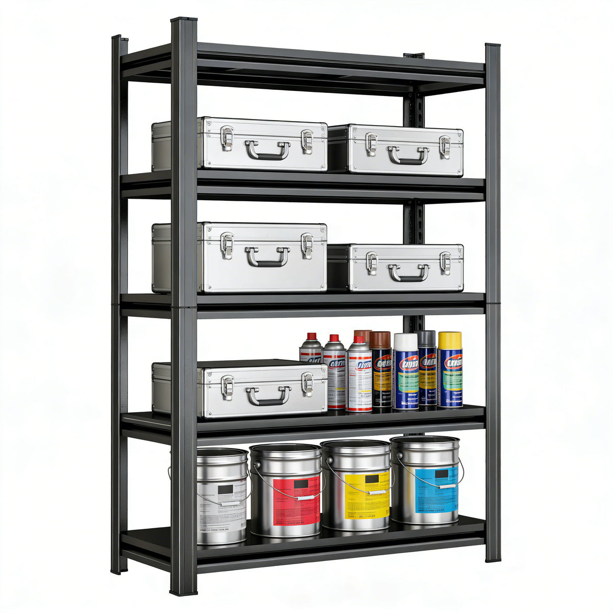 5 Tier Storage Shelves, 2200Lbs Adjustable Metal Shelving Unit - Black