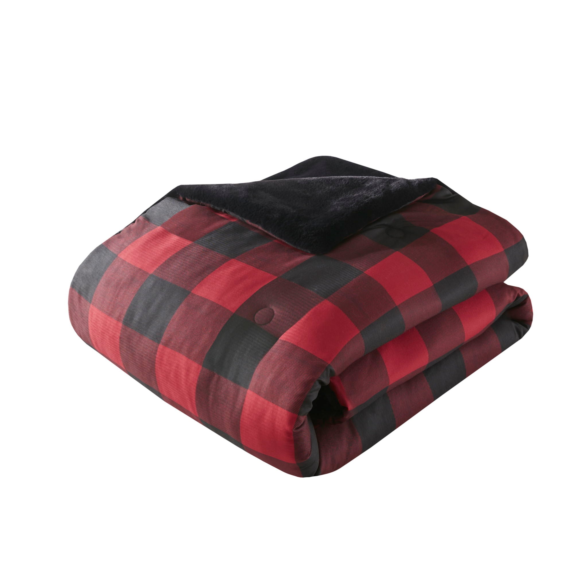 Bernston - Faux Wool to Faux Fur Down Alternative Comforter Set - Red Buffalo Check