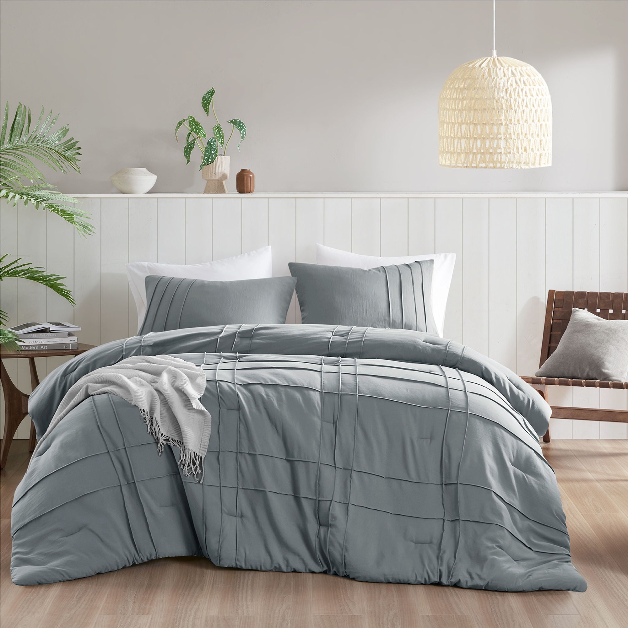 Porter - Full Soft Washed Pleated Comforter Set - Blue / Gray