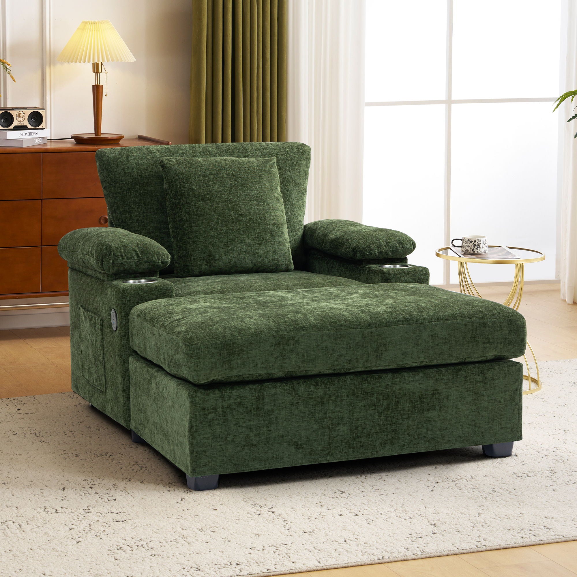 Modern Oversized Chair With Ottoman, Cupholders And USB Charging Ports