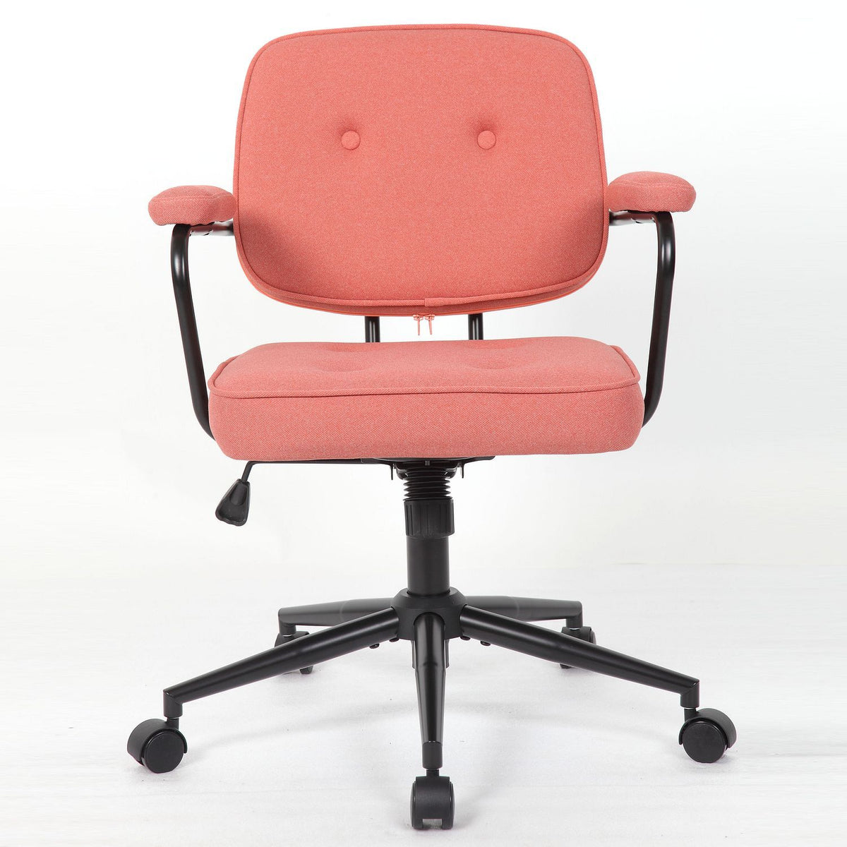 Office Swivel Desk Chair With Curved Armrest, Soft Upholstered Task Chair - Pink
