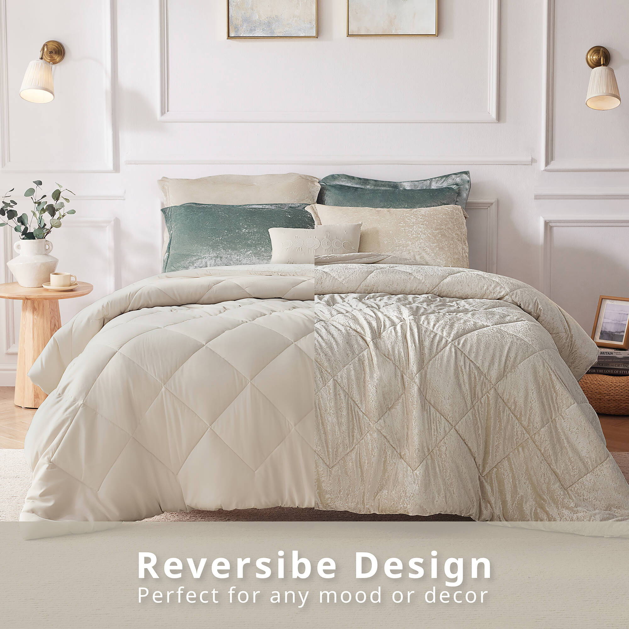 Felicia - Velvet King Comforter Set With Throw Pillow - Champagne