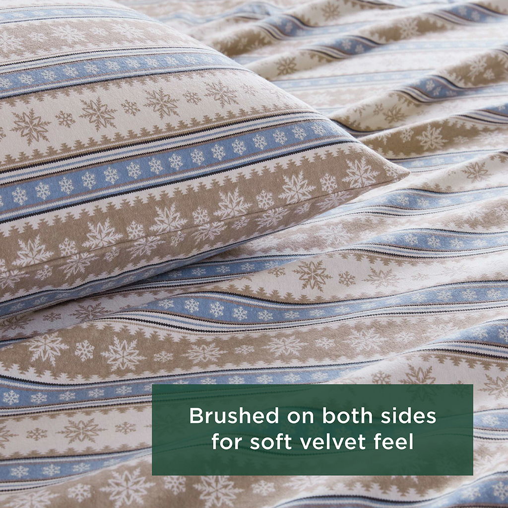 Flannel - 4 Piece Full Sheet Set - Blue Snowflake