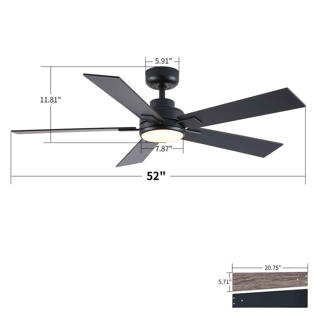 Reversible Motor Integrated LED Dimmable Ceiling Fan With Light And Remote - Matte Black