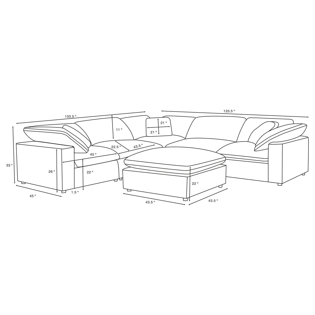 Segoura - 6 Piece Upholstered Modular Sectional With Ottoman - Gray