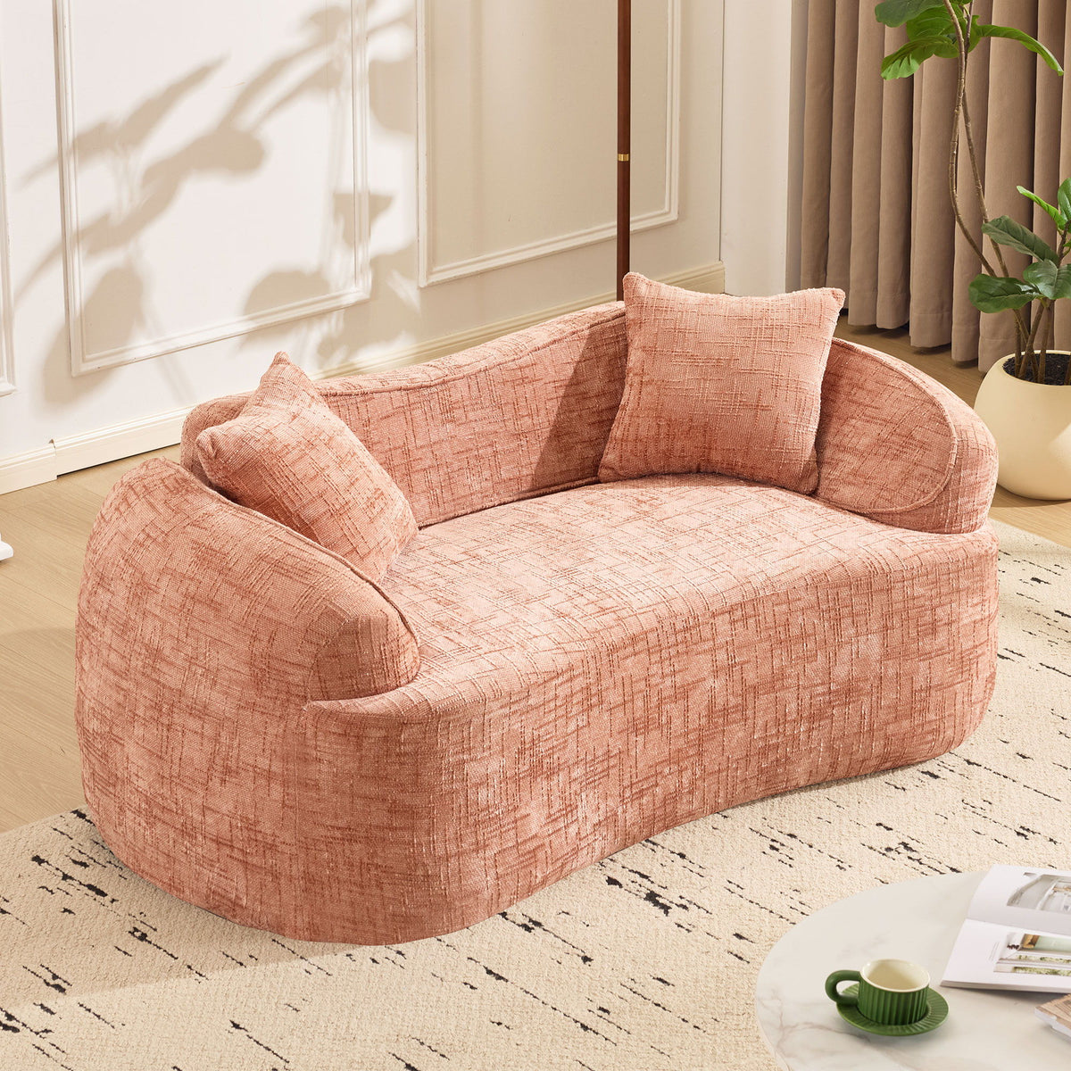 Curved 2 Person Compress Sofa With Armrests, Includes Pillows