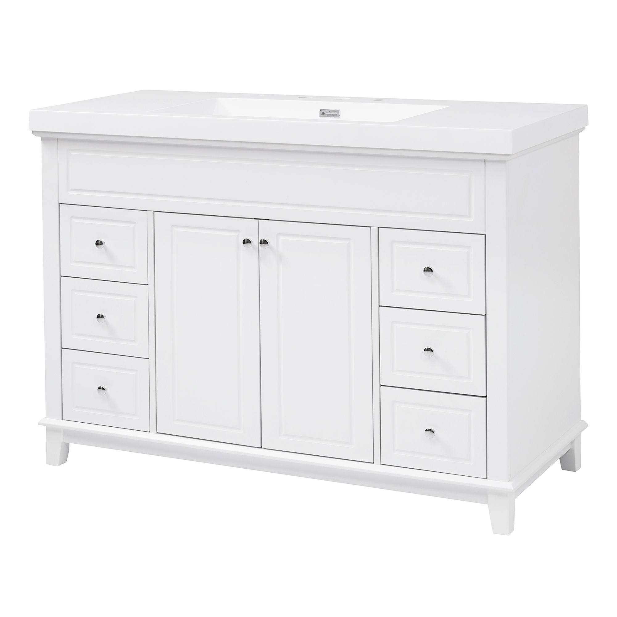 Bathroom Vanity & Sink, 6 Soft Close Drawers & Double Doors - White
