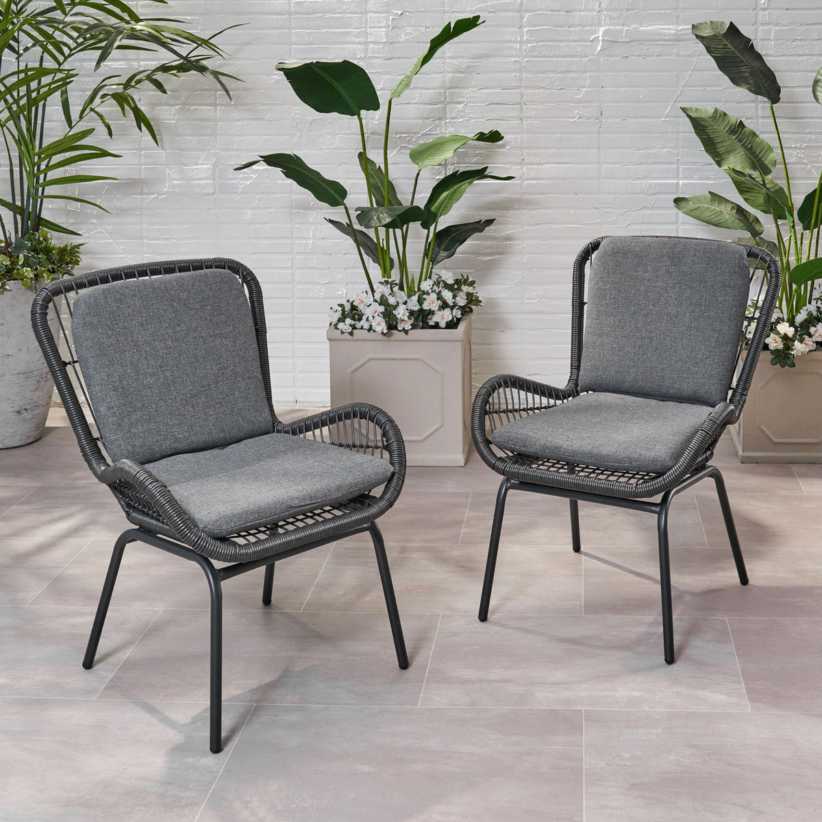 Outdoor Wicker Club Chair With Cushions (Set of 2)