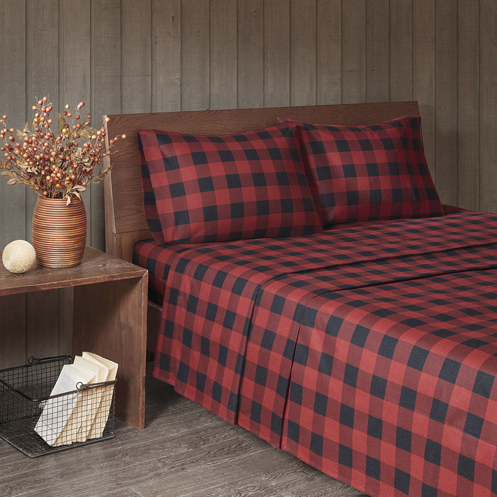 Flannel - California King Sheet Set - Red / Black Buffalo Check