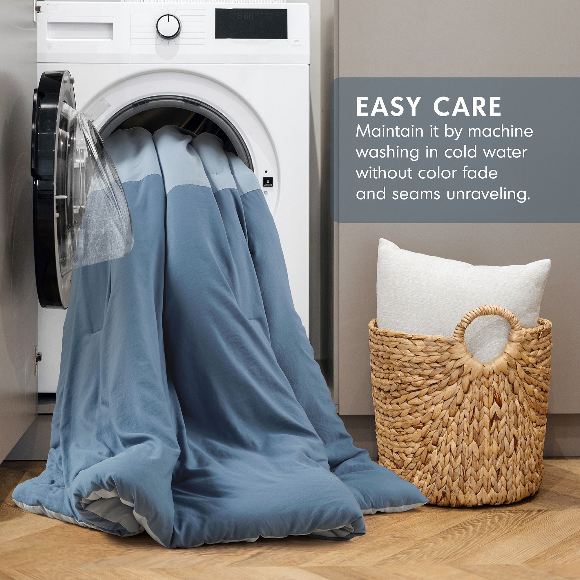 Miro - King/California King Soft Washed Block Comforter Set - Blue