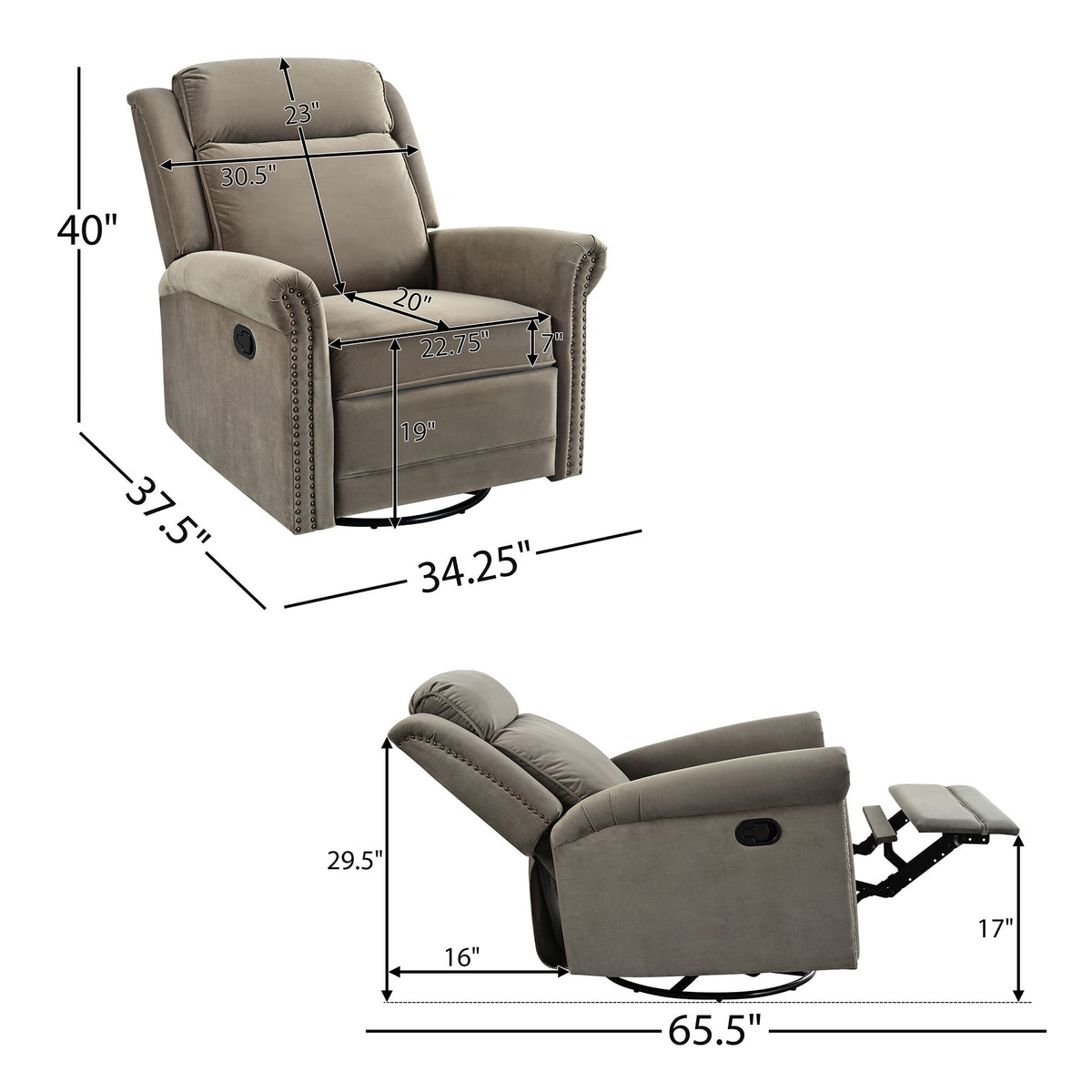 360 Degrees Swivel Recliner Manual Rocking Recliner Home With Adjustable Backrest