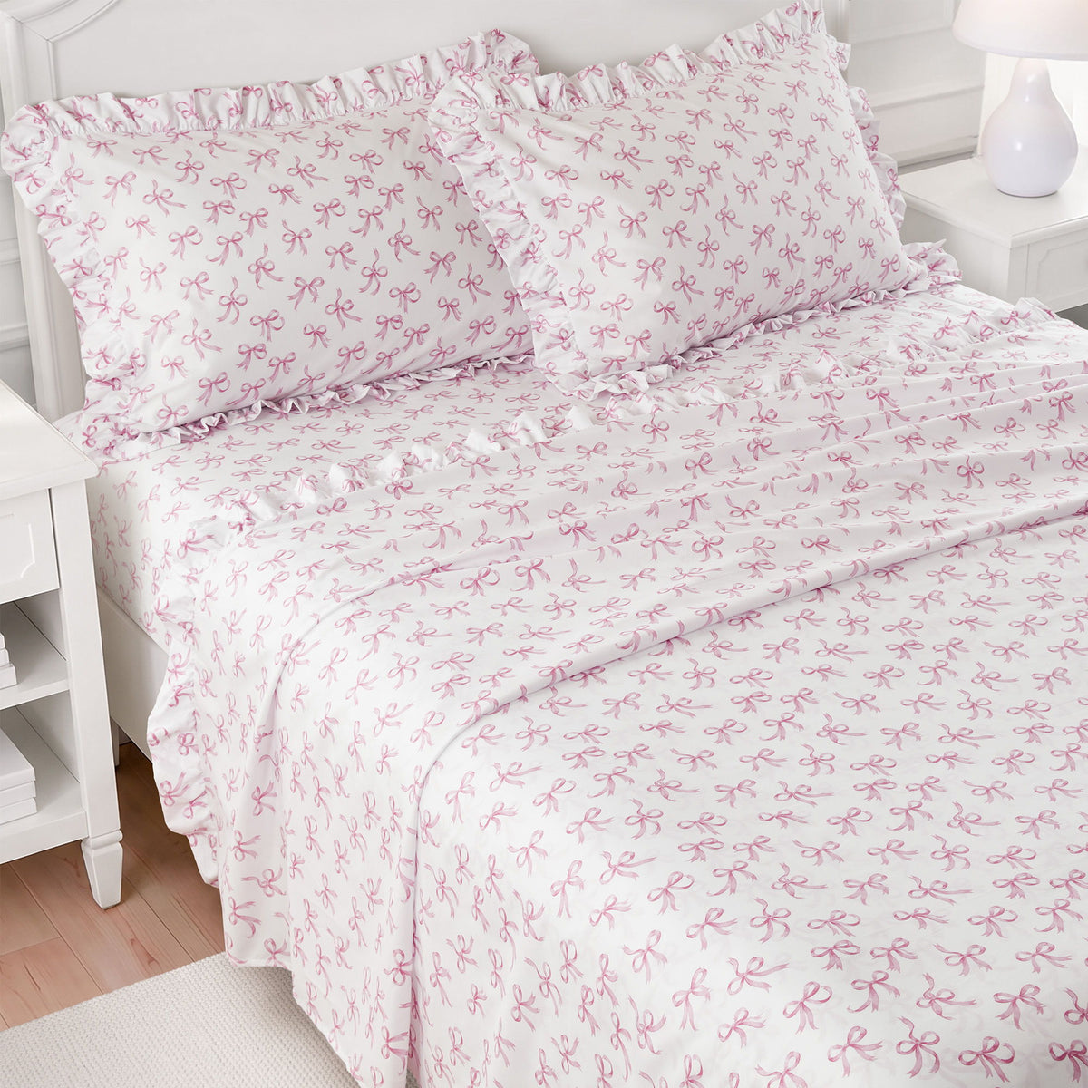 Microfiber Ruffle - King Sheets - Pink Bow