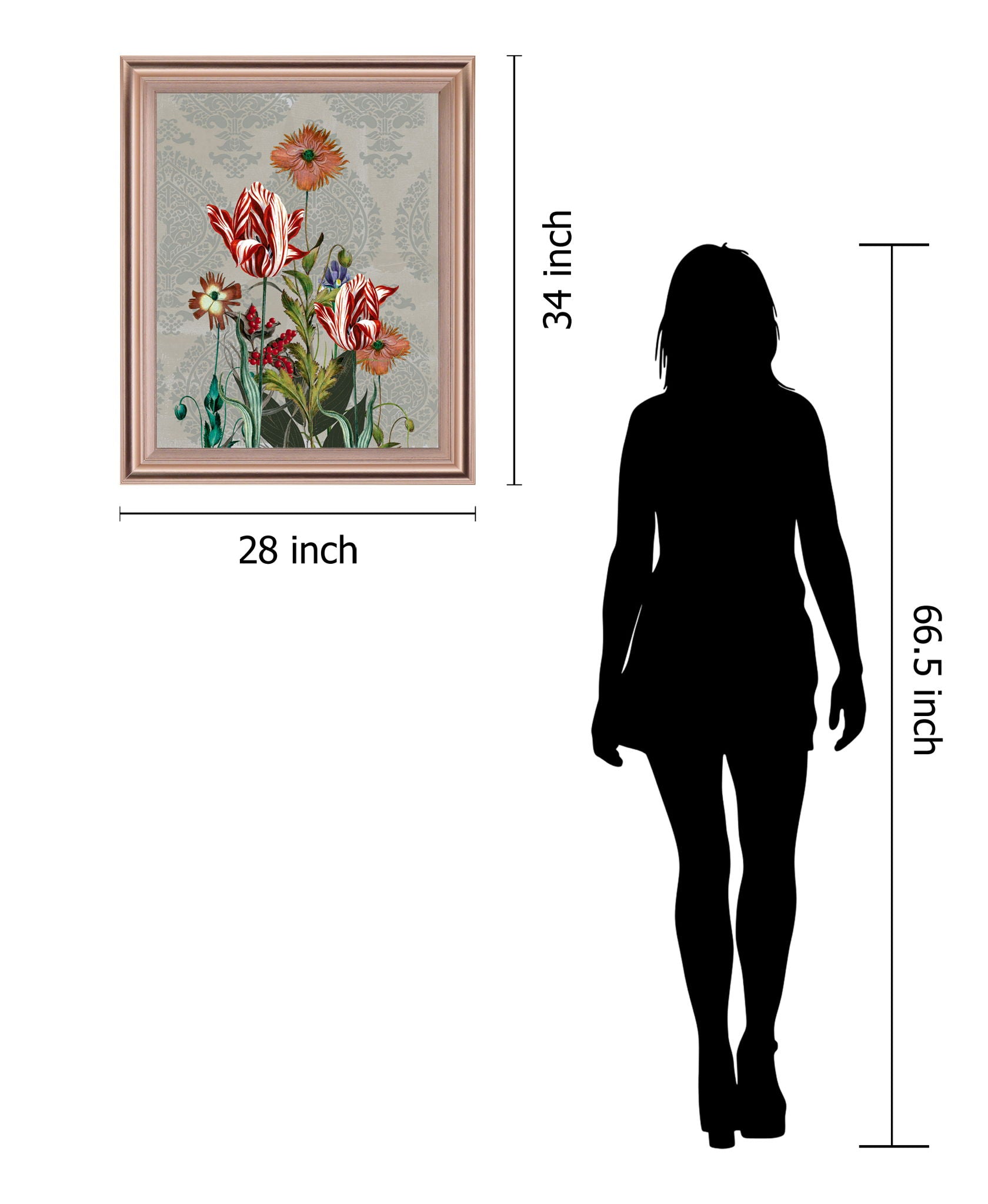 Scarlet Petal Parade - 28" x 34" Framed Wall Art - Gray