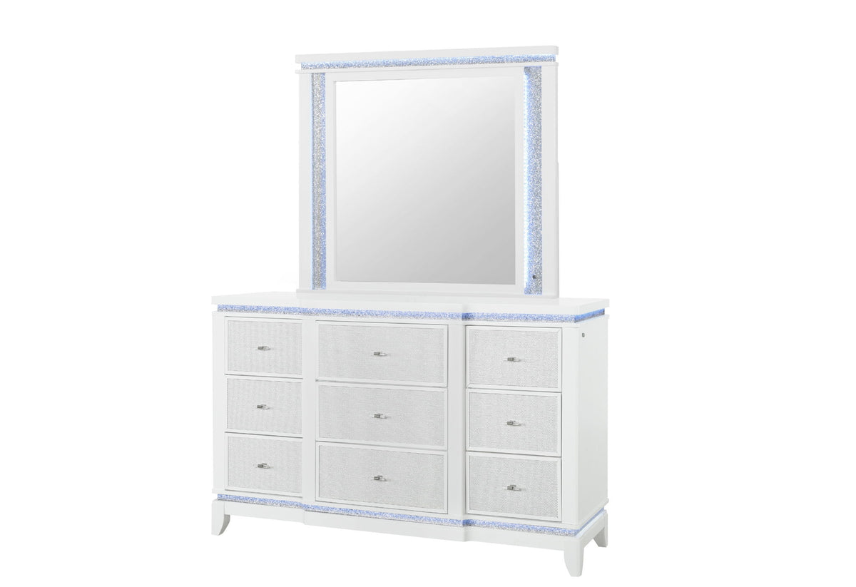 Alina - 5 Piece King Bedroom Set With LED, Cooler, Speaker And USB - White