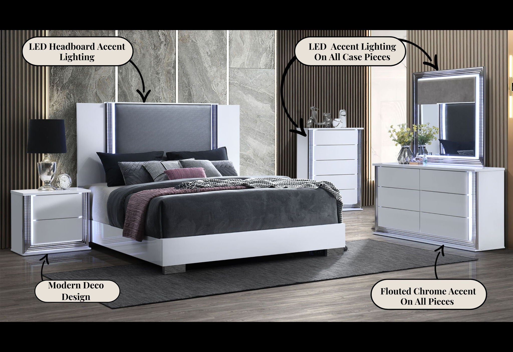 Ylime - 3 Piece Bedroom Set (Dresser, Mirror, Nightstand) - Smooth White