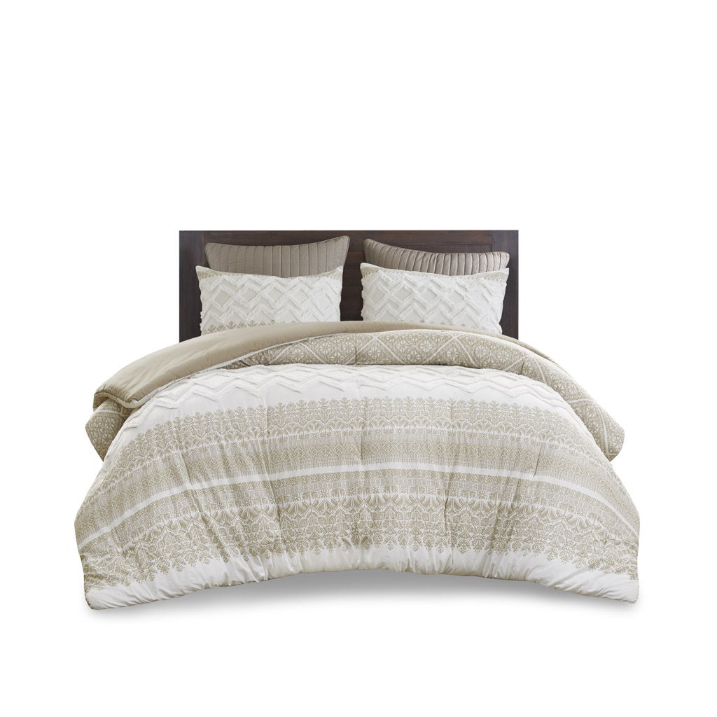 Mila - King 3 Piece Comforter Set With Tufting - Taupe