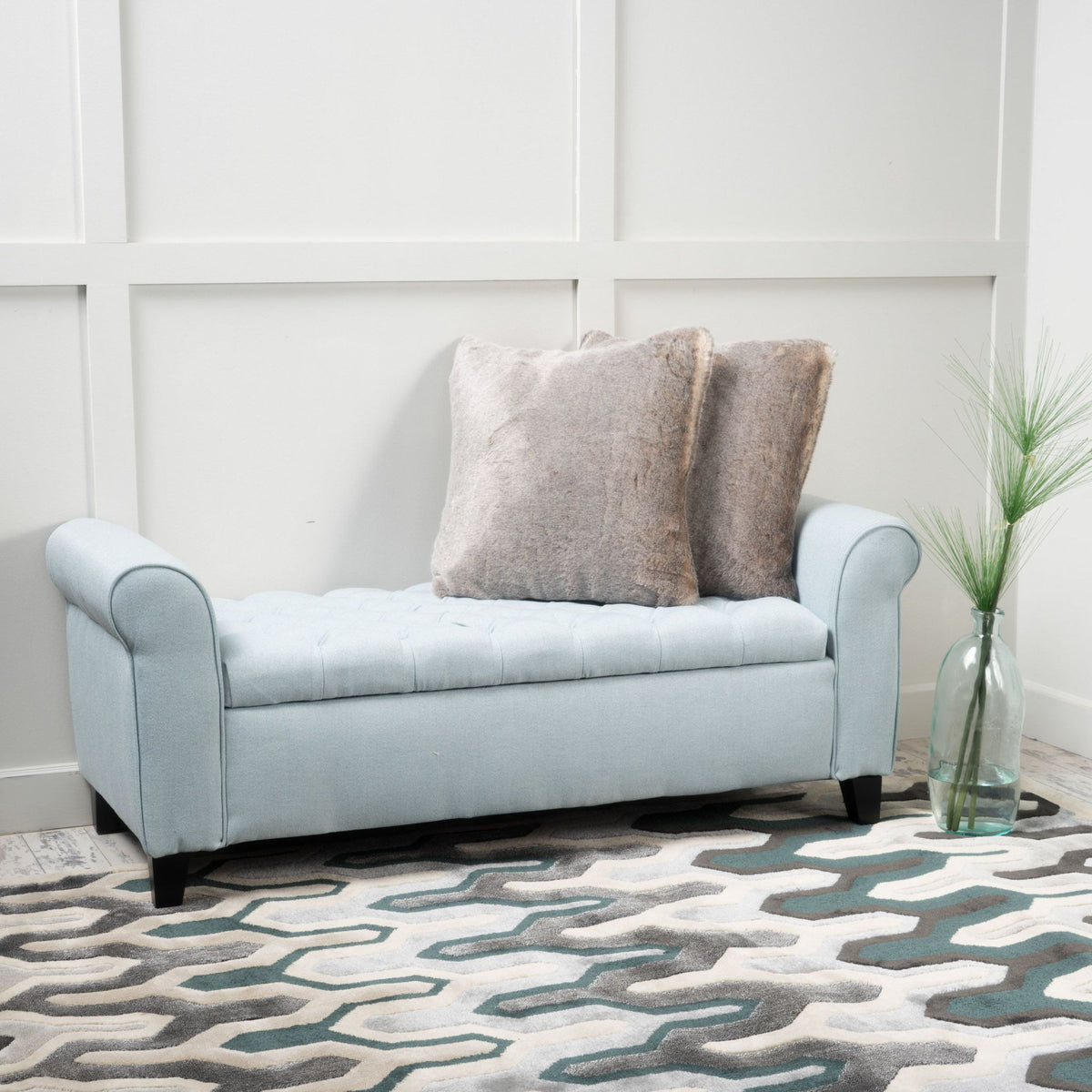 Hayes - Contemporary Armed Storage Bench With Rolled Arms And Button Tufting