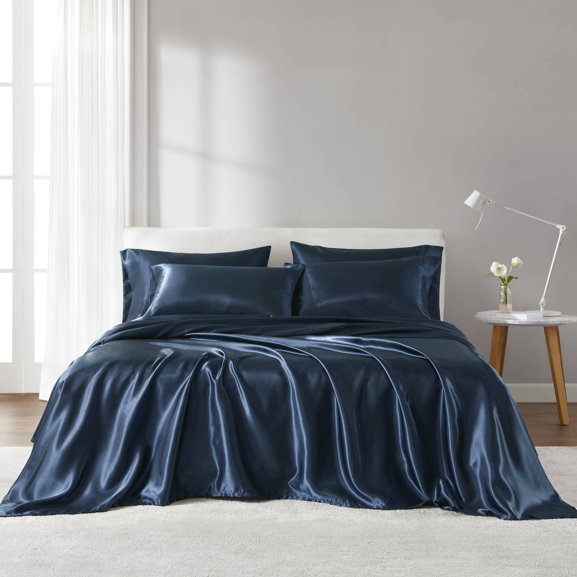 Satin - 6 Piece King Luxury Sheet Set - Midnight Blue