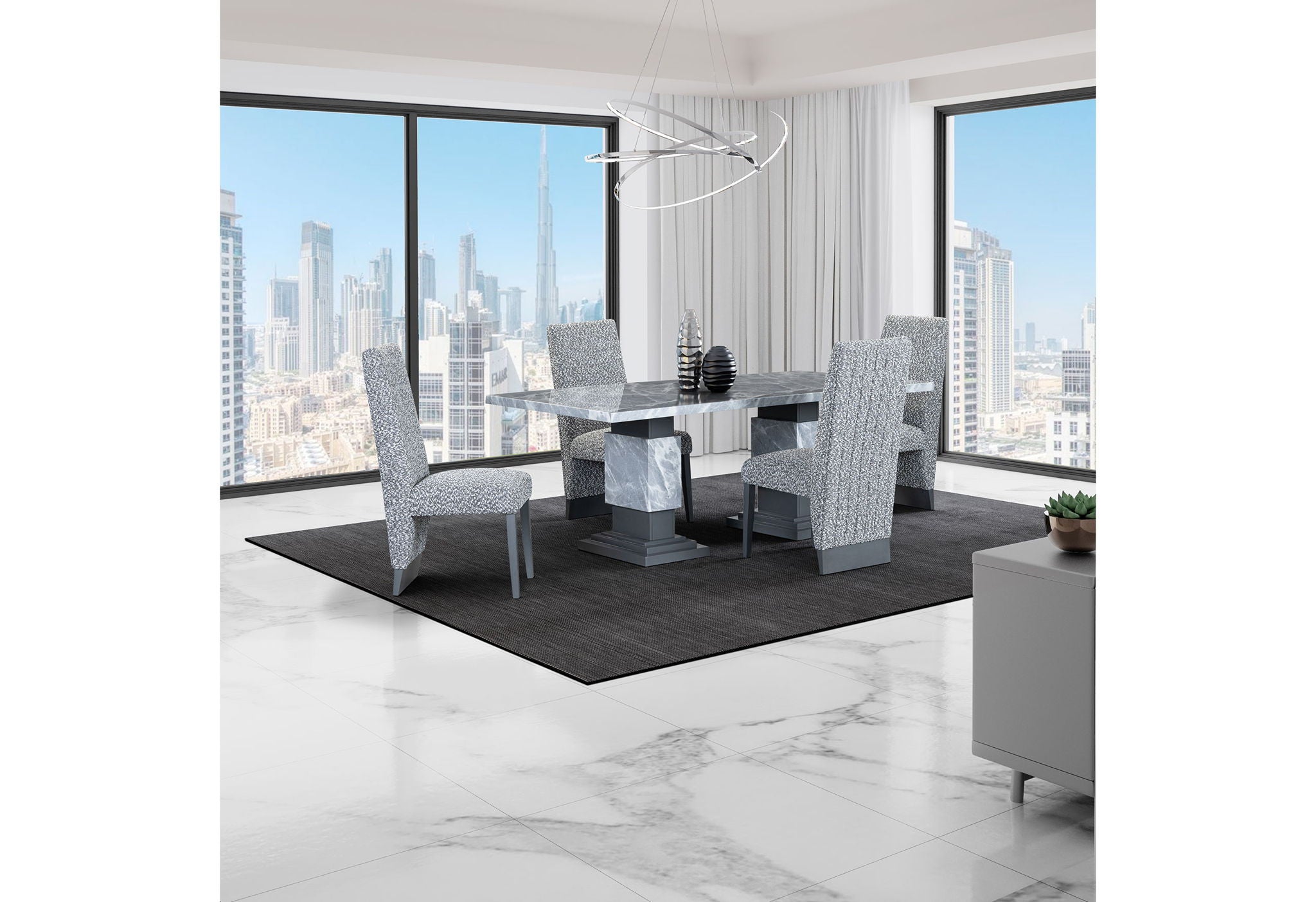 D1212 - 9 Piece Dining Room Set (Dining Table And 8 Dining Chairs) - Gray / White