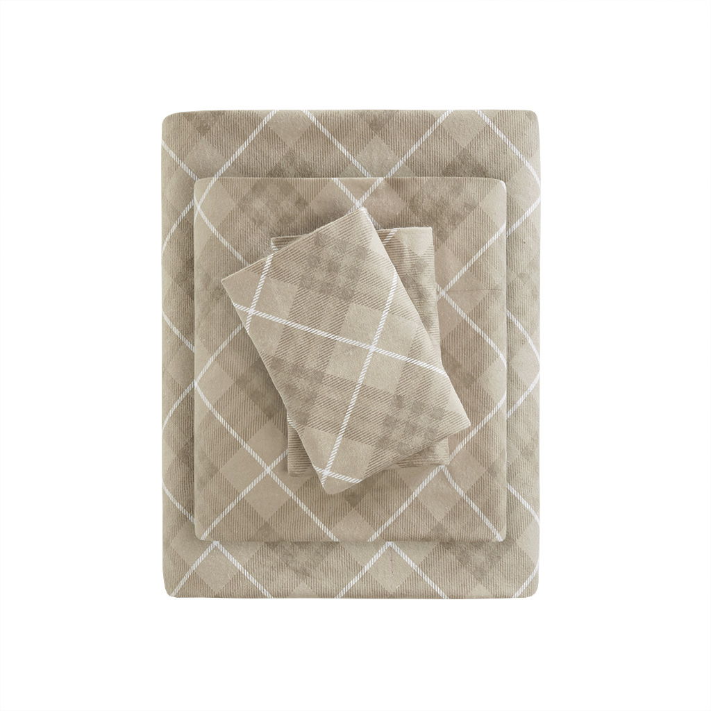 Cozy Flannel - California King Sheet Set - Tan Plaid