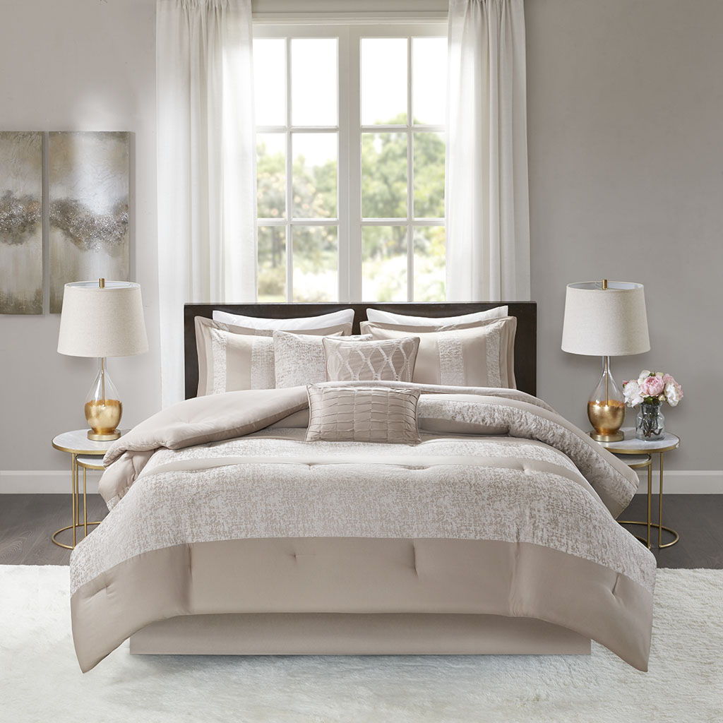 Ava - 7 Piece Comforter Set - Taupe