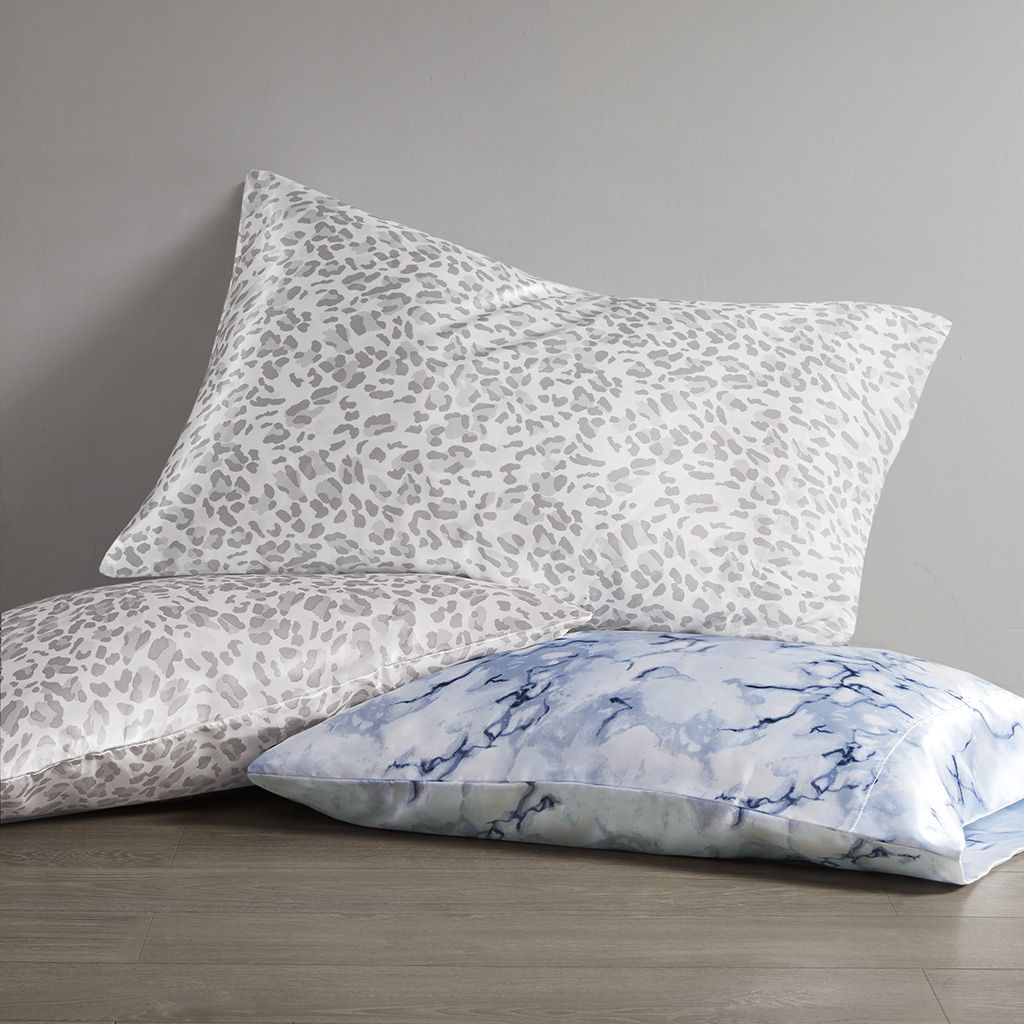 Printed Satin - Queen Sheet Set - Gray Leopard