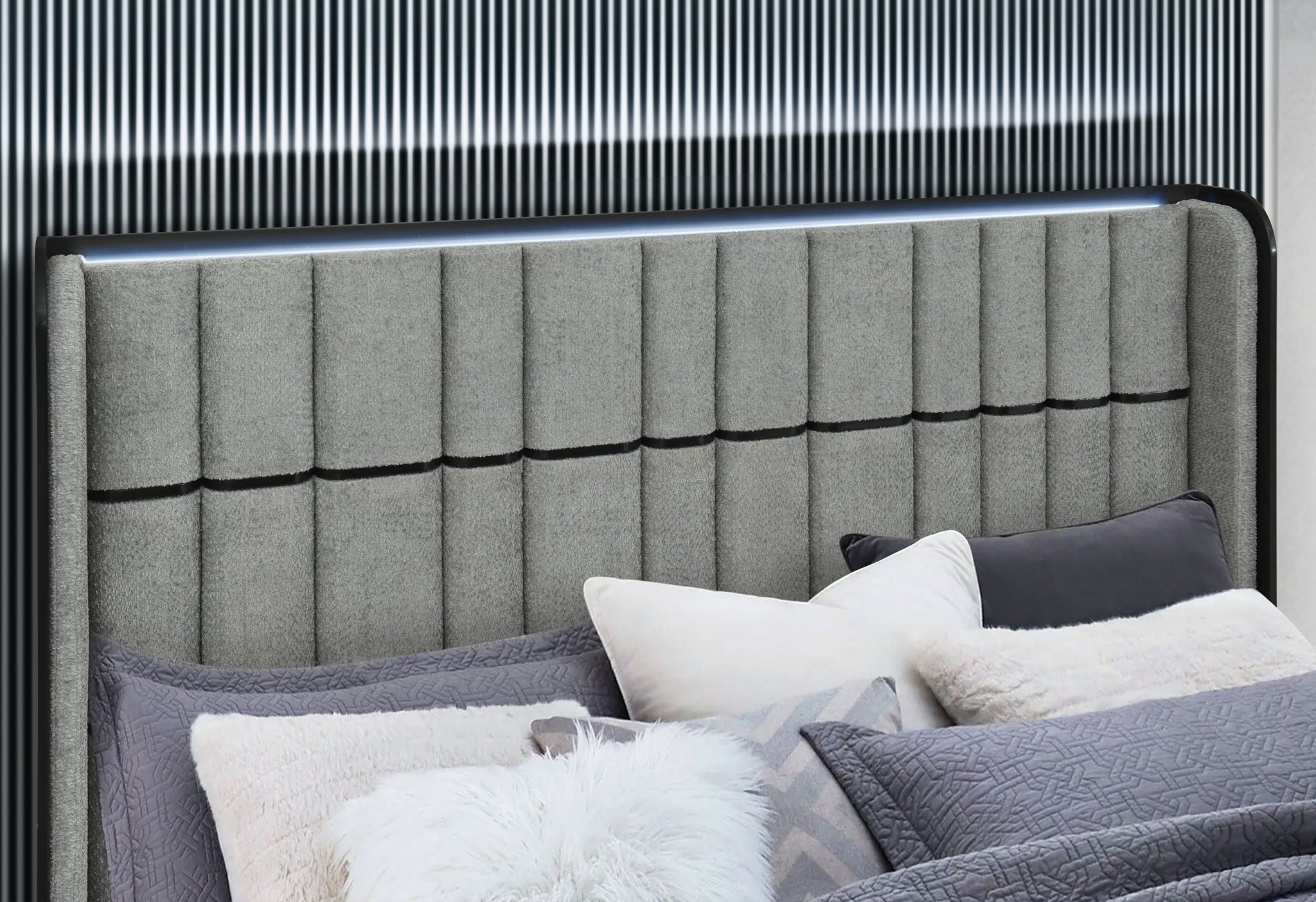 Isabella - Queen Bed Headboard With LED - Gray