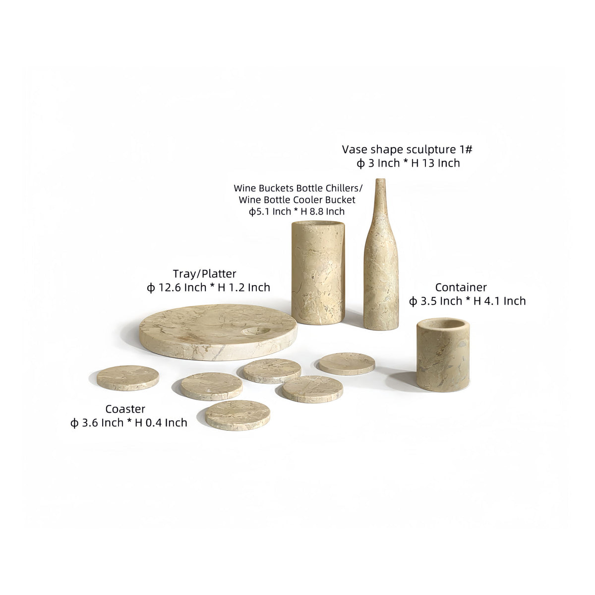 10 Pieces Luxury Natural Marble Dining Room Accessories Set