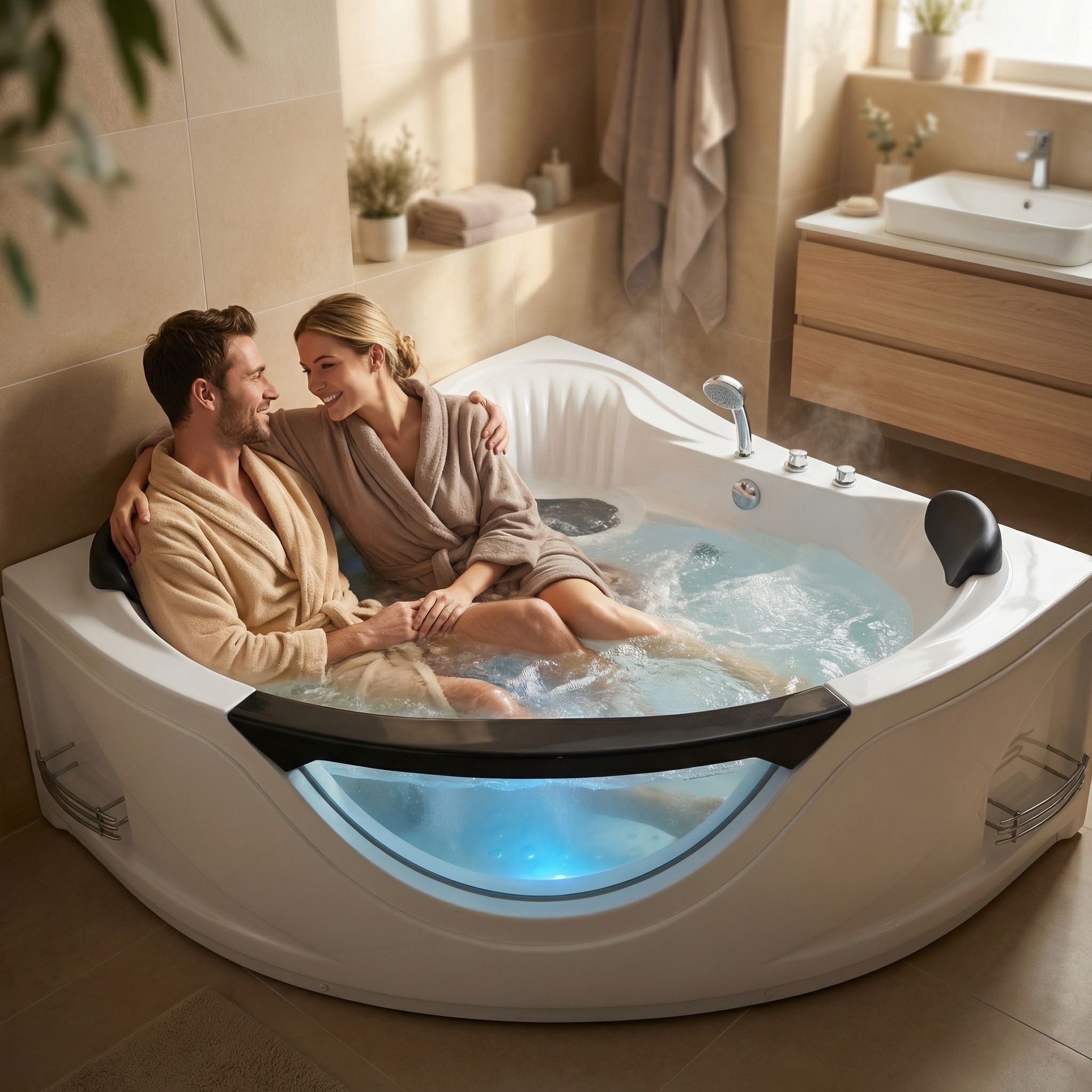 Xavier - Corner Double Massage Bathtub - Milk White
