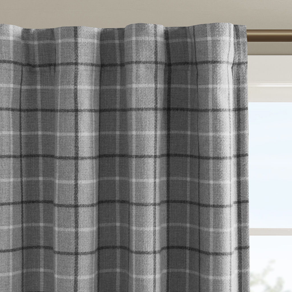 Anaheim - Plaid Rod Pocket and Back Tab Curtain Panel With Fleece Lining - Gray