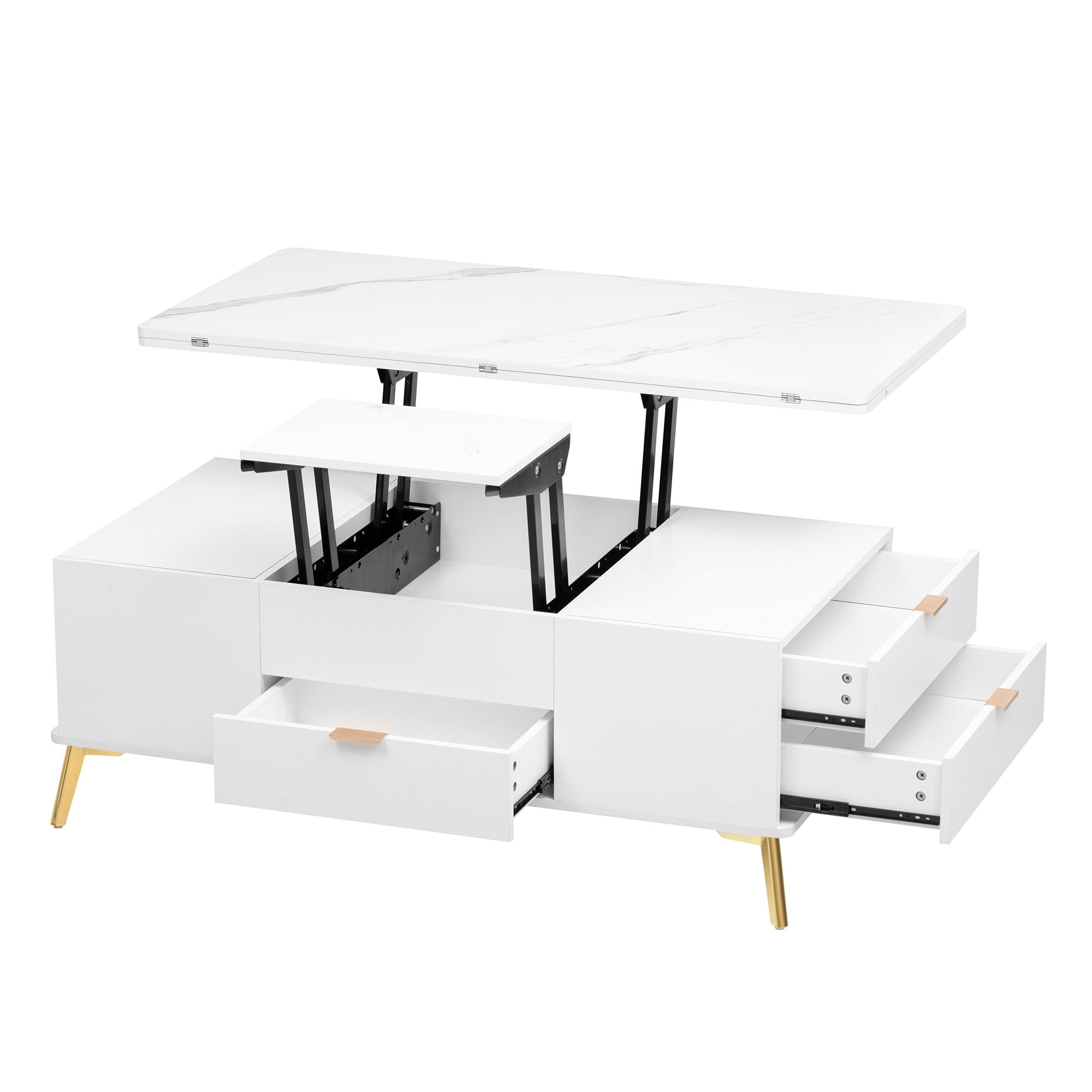 Modern Lift Top Coffee Table Multi Functional Table with Drawers in White